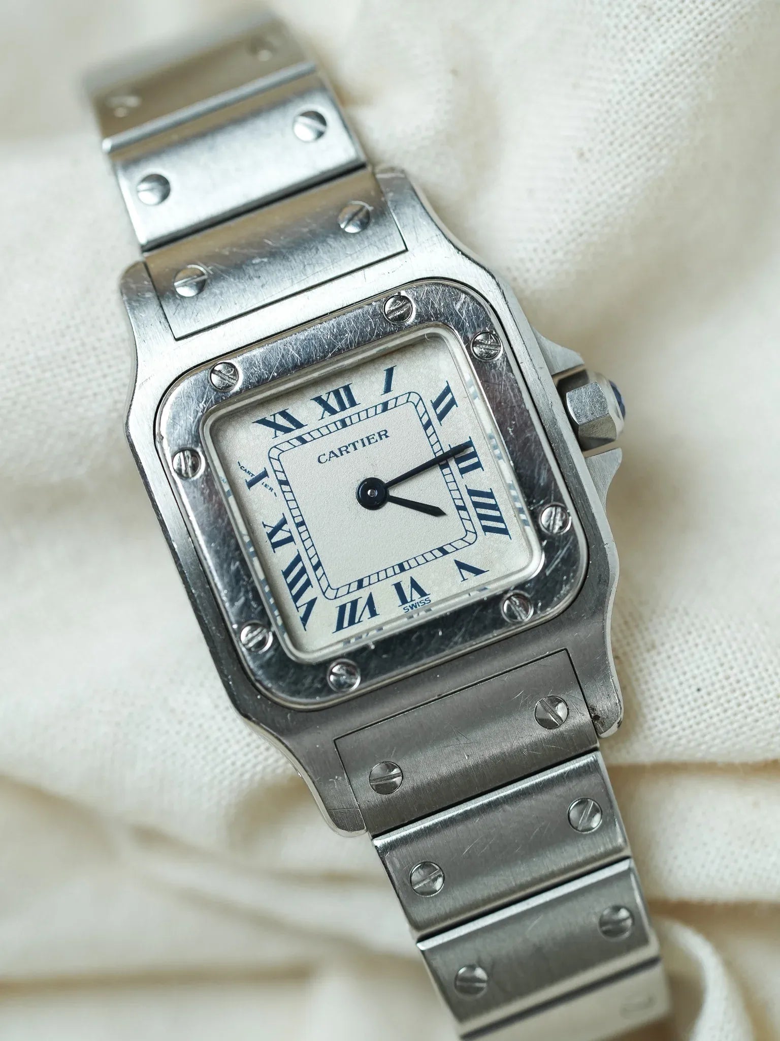 Cartier - Santos 9057 Acier chiffres romain bleu 24mm - Boite & Papier - 1991 - Atelier Victor