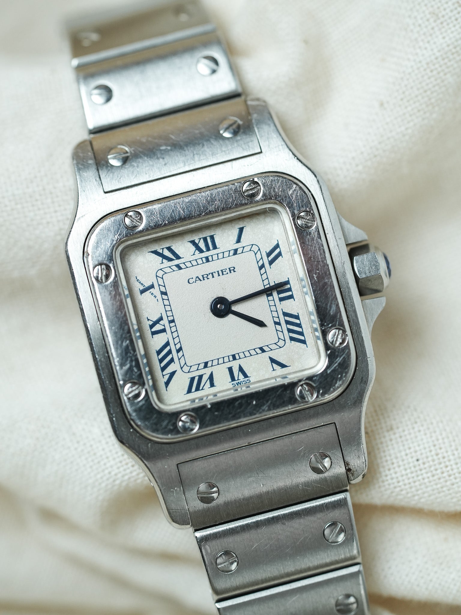 Cartier - Santos 9057 Acier chiffres romain bleu 24mm - Boite & Papier - 1991 - Atelier Victor - Vintage Shop