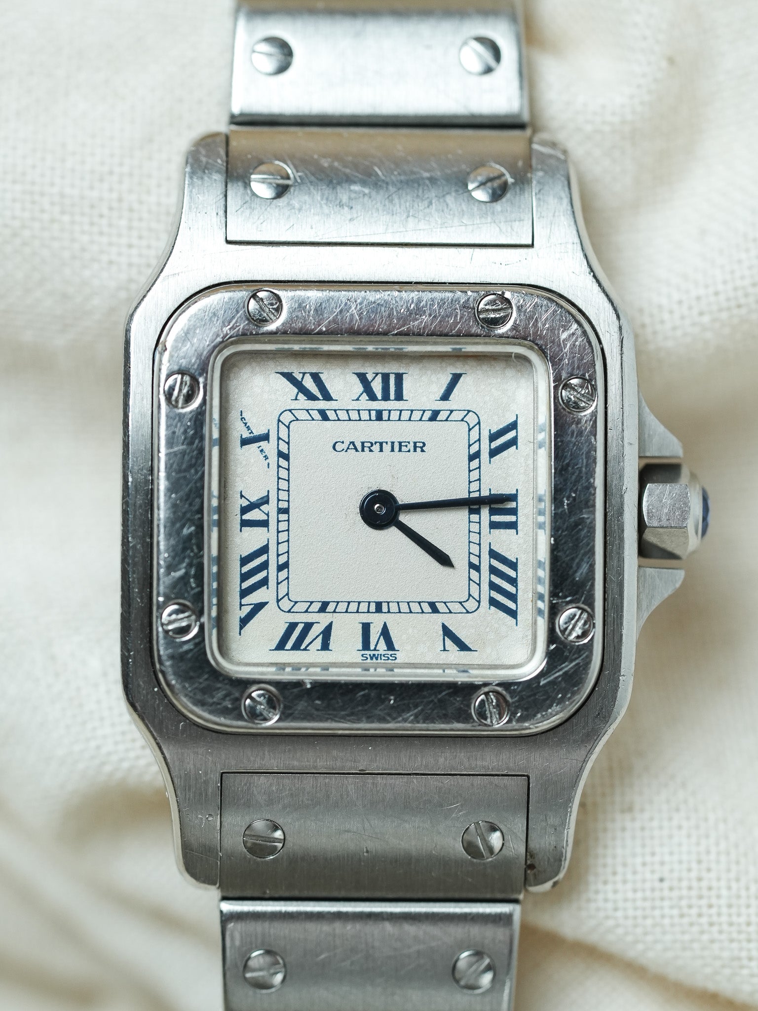 Cartier - Santos 9057 Acier chiffres romain bleu 24mm - Boite & Papier - 1991 - Atelier Victor - Vintage Shop