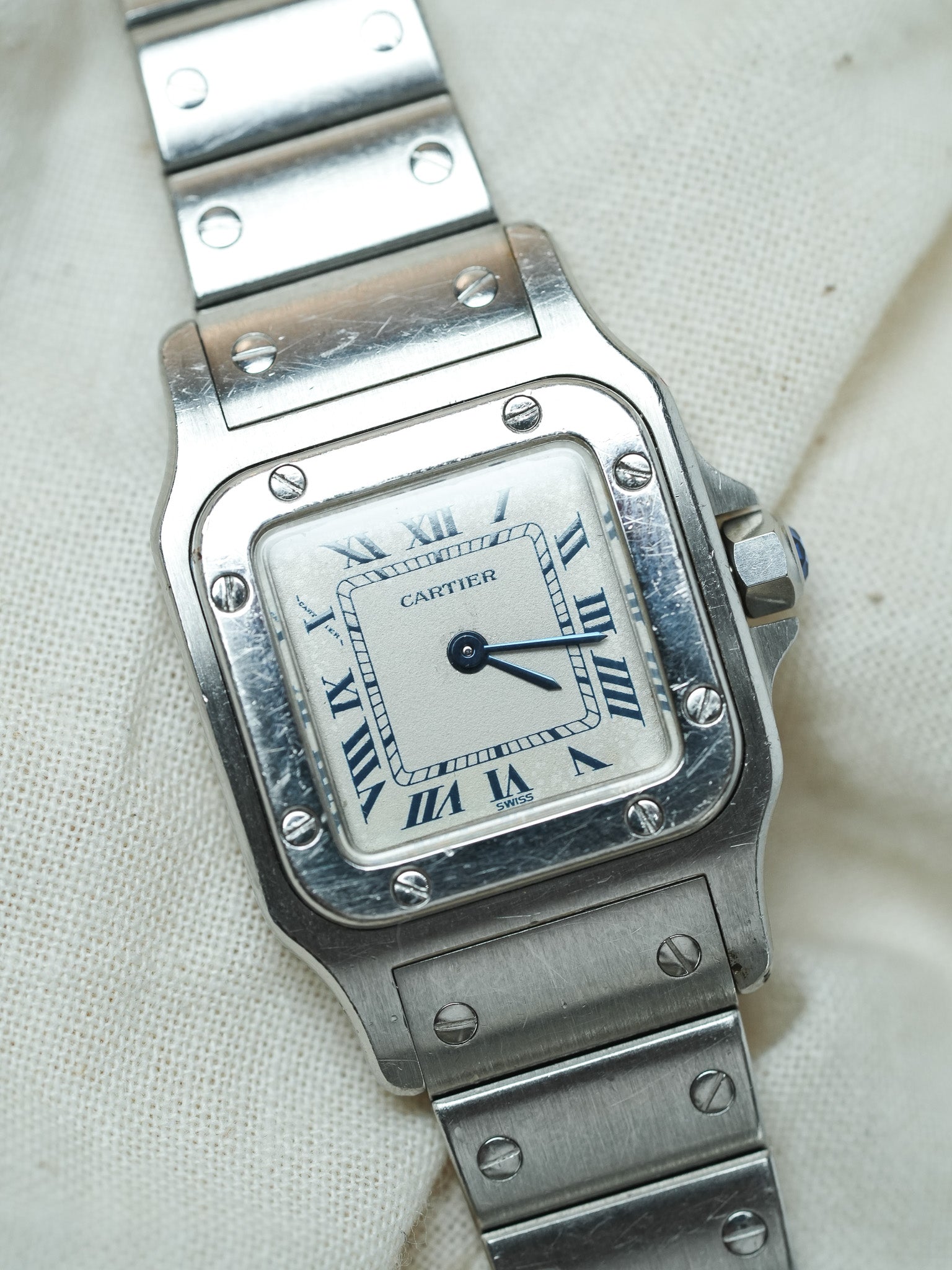 Cartier - Santos 9057 Acier chiffres romain bleu 24mm - Boite & Papier - 1991 - Atelier Victor - Vintage Shop