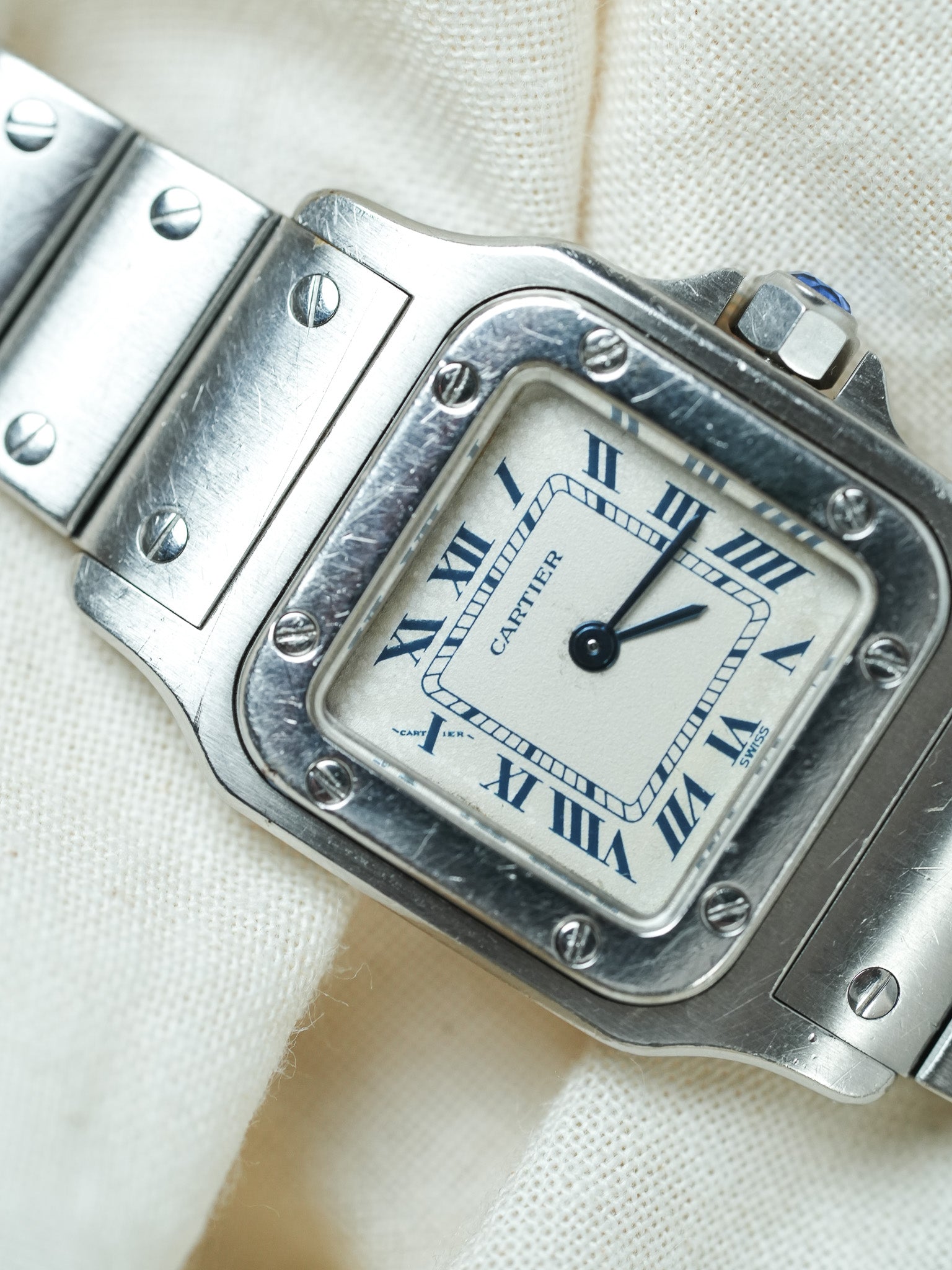 Cartier - Santos 9057 Acier chiffres romain bleu 24mm - Boite & Papier - 1991 - Atelier Victor - Vintage Shop