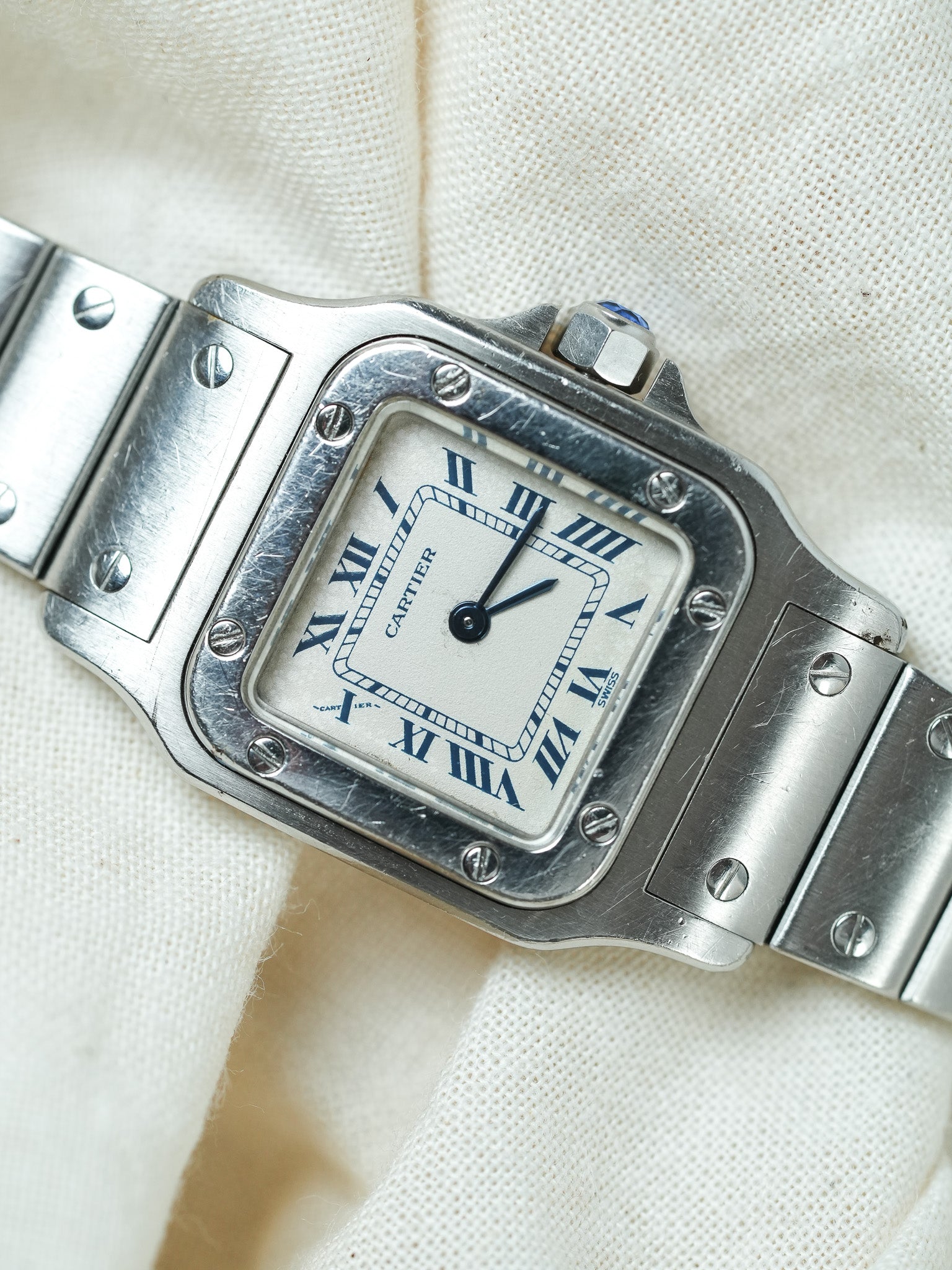 Cartier - Santos 9057 Acier chiffres romain bleu 24mm - Boite & Papier - 1991 - Atelier Victor - Vintage Shop