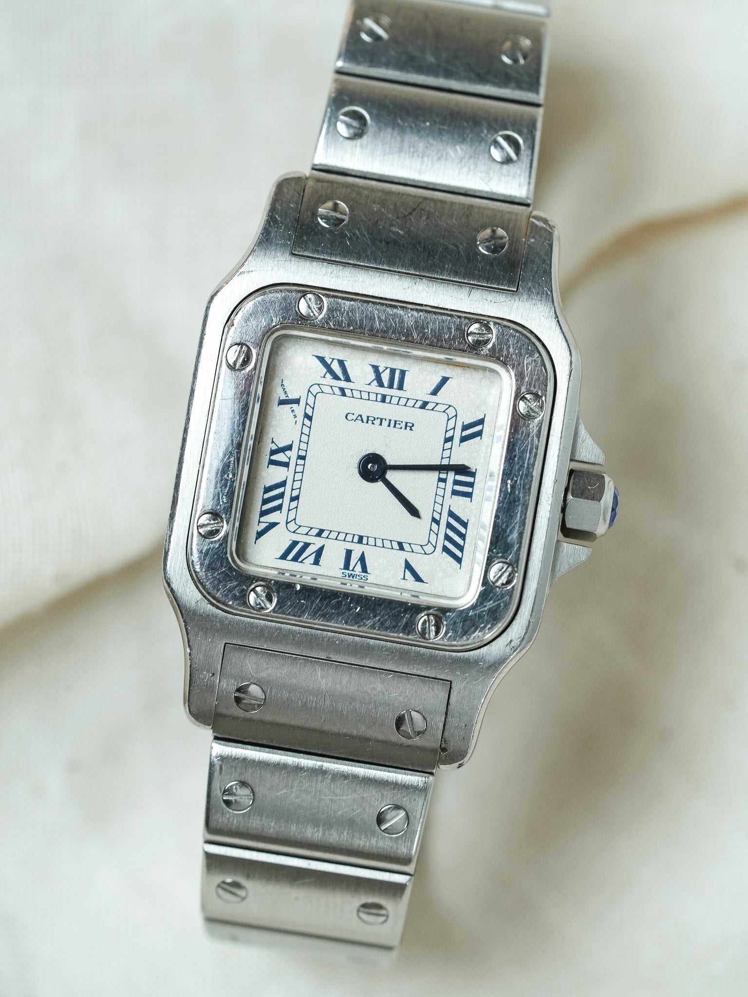 Cartier - Santos 9057 Acier chiffres romain bleu 24mm - Boite & Papier - 1991 - Atelier Victor - Vintage Shop