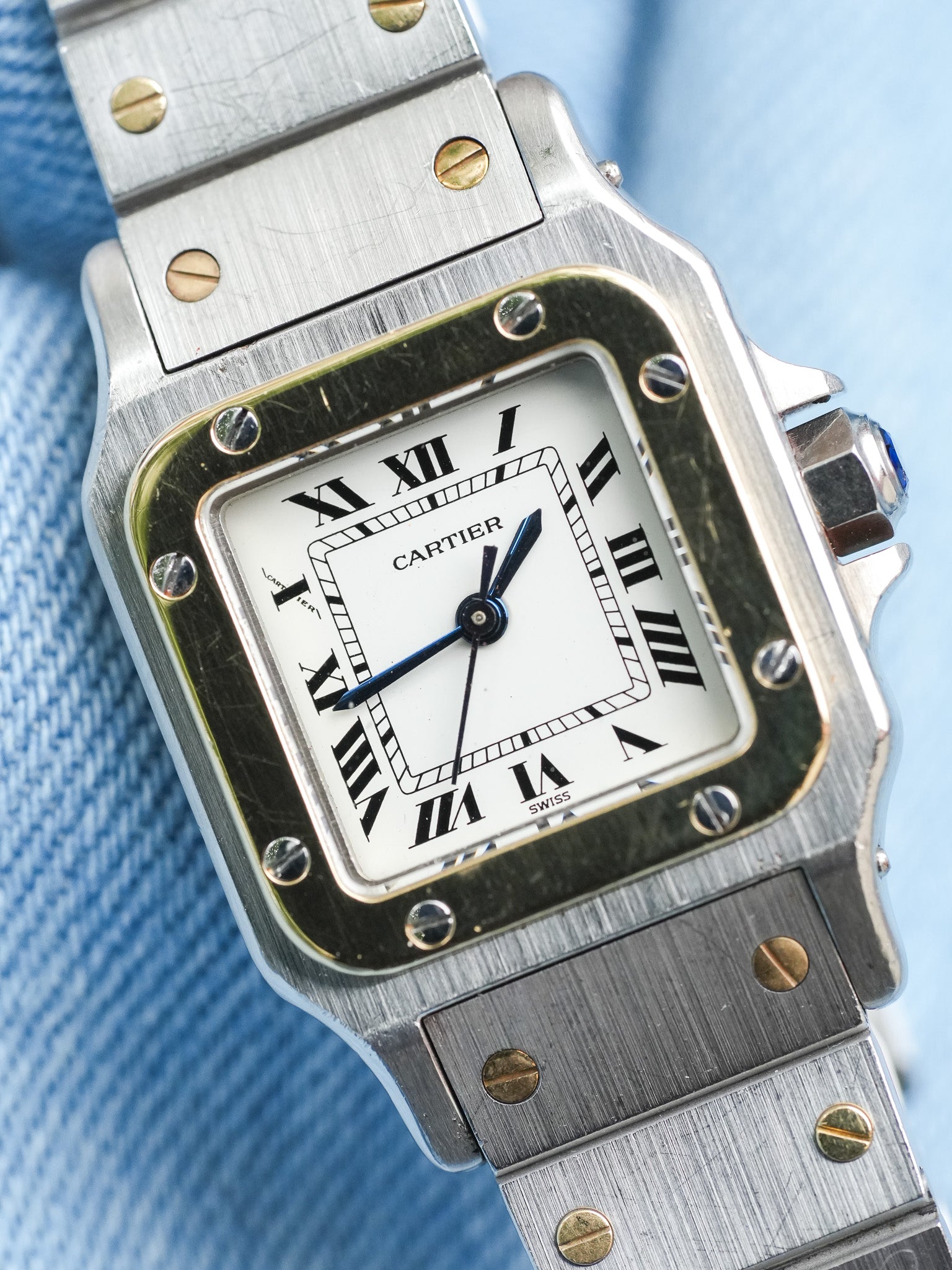 Cartier - Santos Carrée 0902 24mm acier or automatique - 1980s - Atelier Victor - Vintage Shop