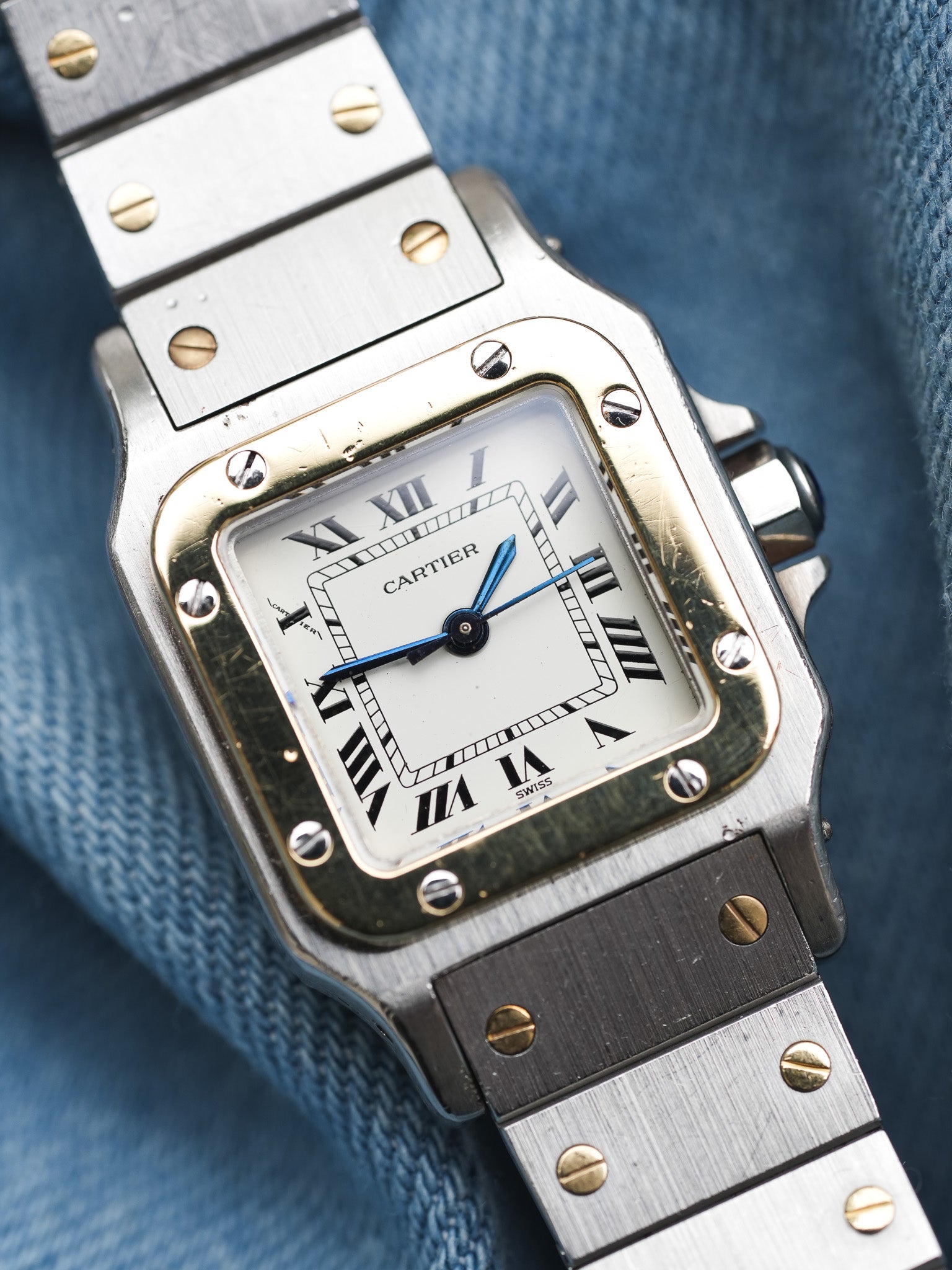 Cartier - Santos Carrée 0902 24mm acier or automatique - 1980s - Atelier Victor - Vintage Shop