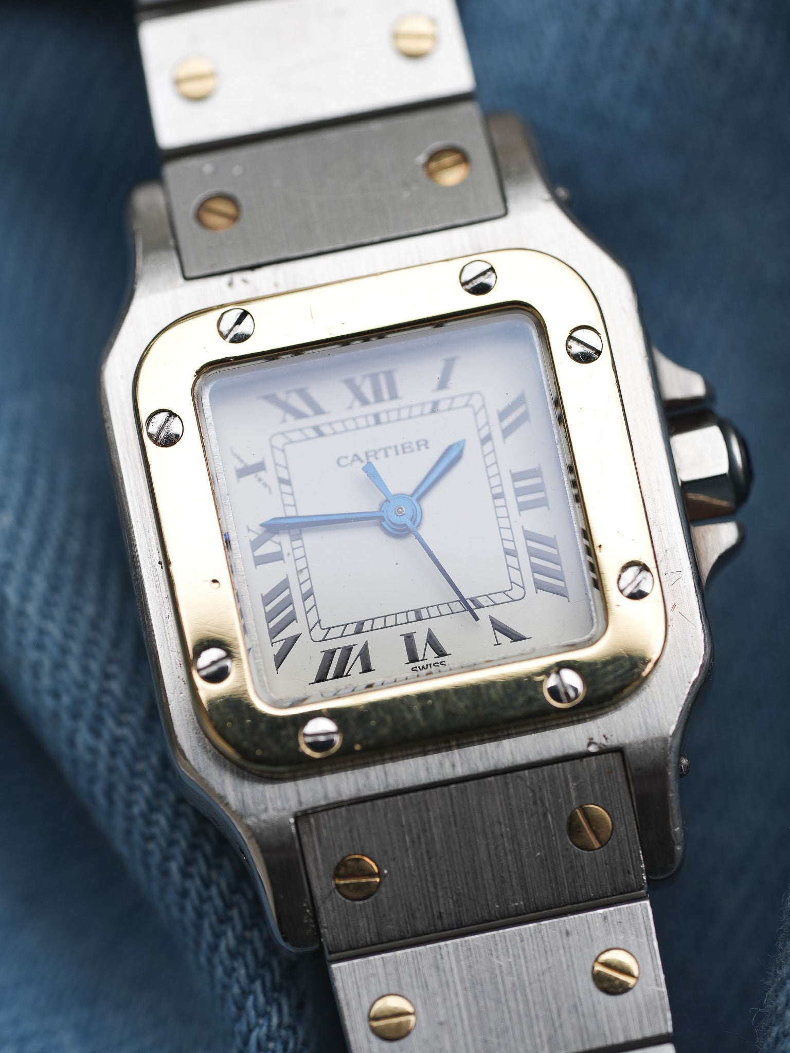 Cartier - Santos Carrée 0902 24mm acier or automatique - 1980s - Atelier Victor - Vintage Shop