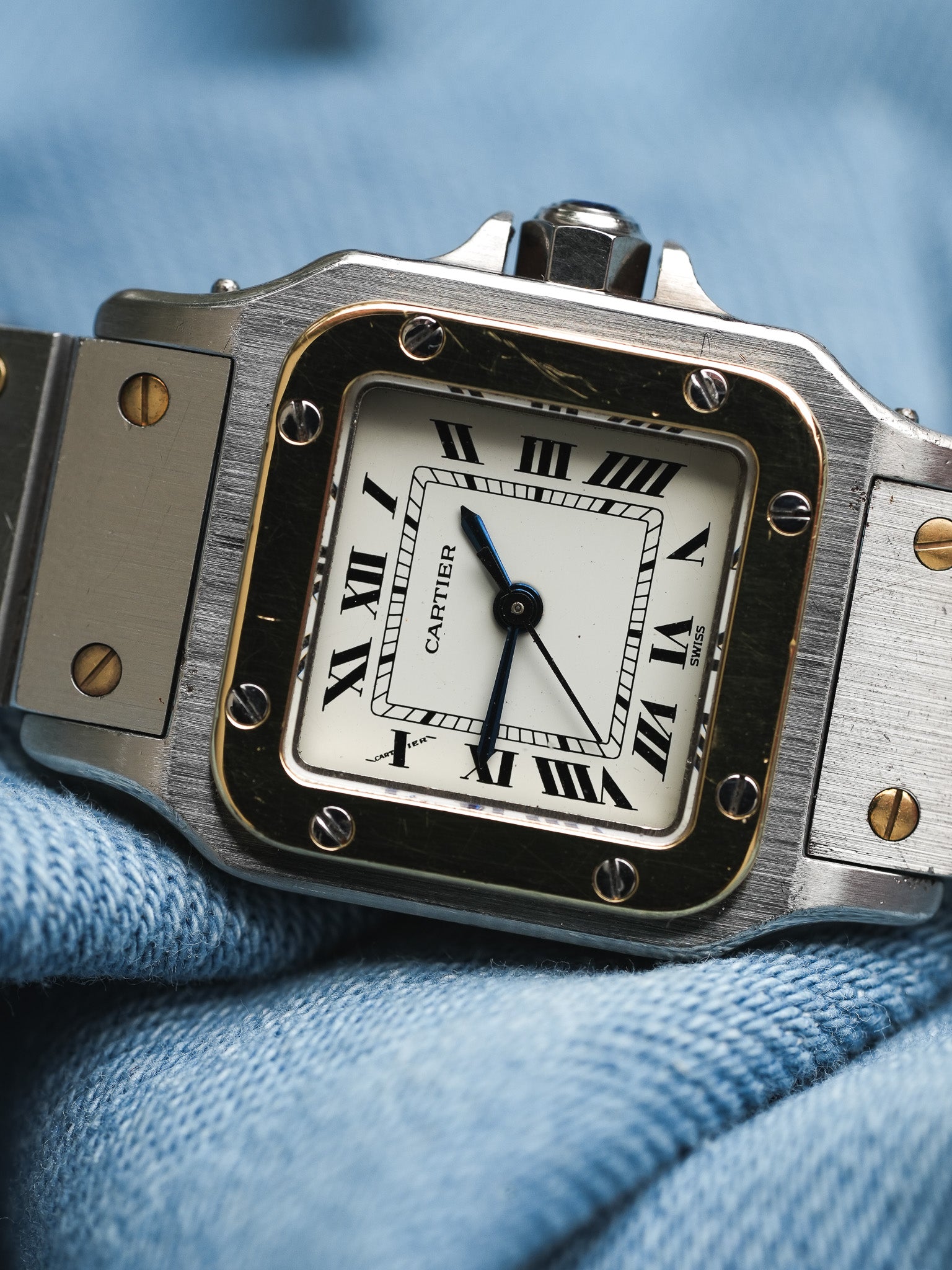 Cartier - Santos Carrée 0902 24mm acier or automatique - 1980s - Atelier Victor - Vintage Shop