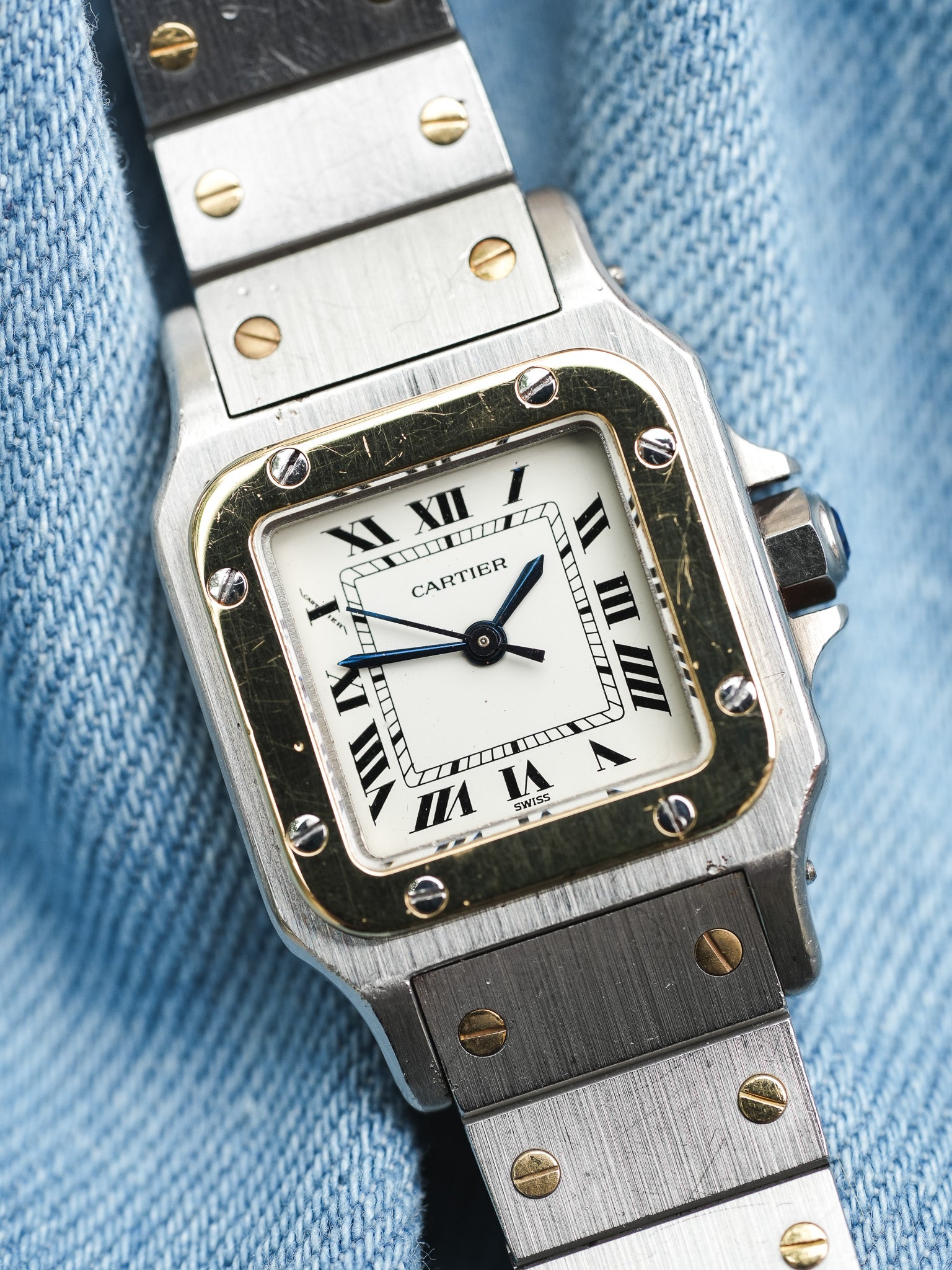 Cartier - Santos Carrée 0902 24mm acier or automatique - 1980s - Atelier Victor - Vintage Shop