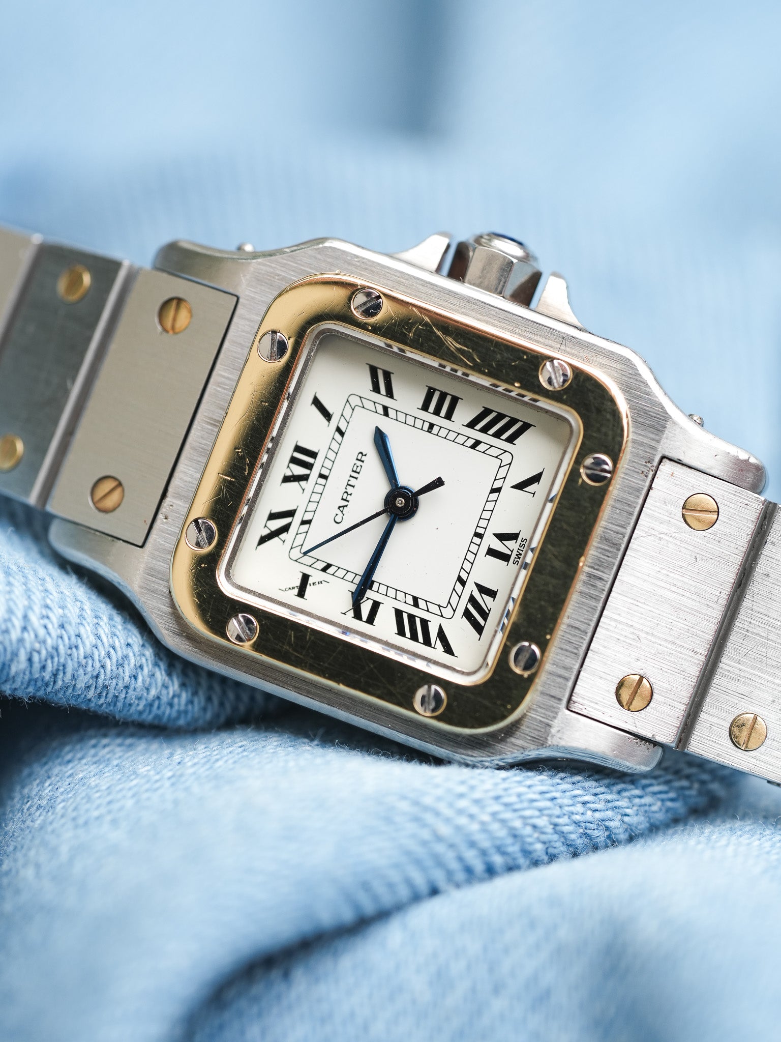 Cartier - Santos Carrée 0902 24mm acier or automatique - 1980s - Atelier Victor - Vintage Shop