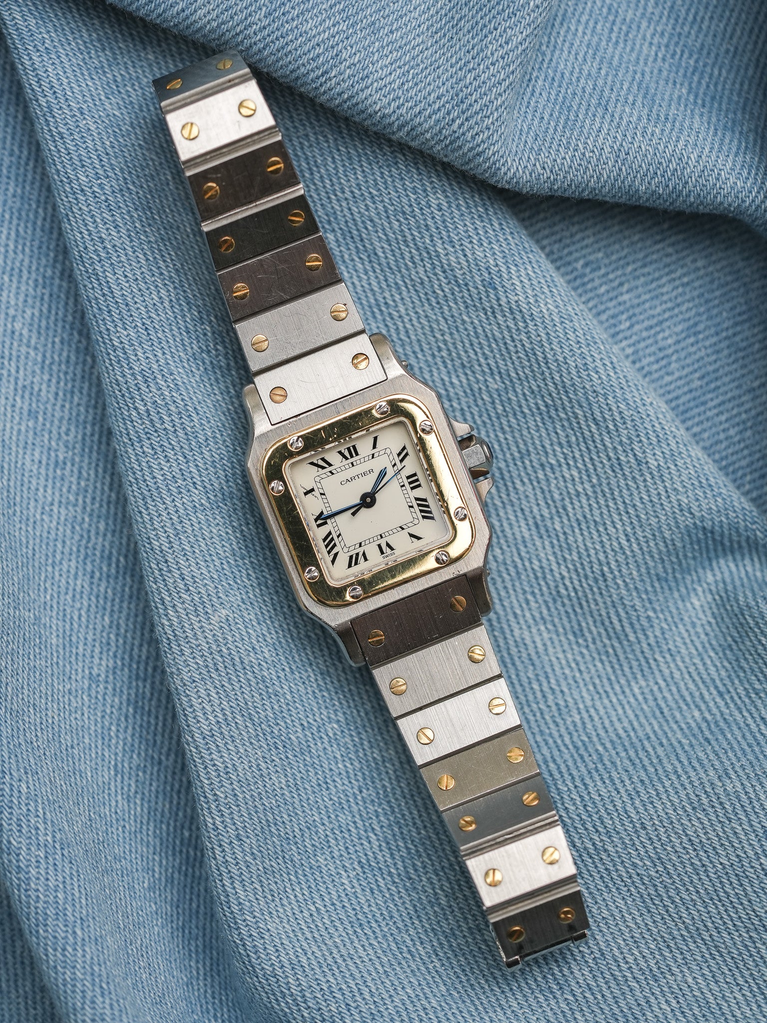Cartier - Santos Carrée 0902 24mm acier or automatique - 1980s - Atelier Victor - Vintage Shop