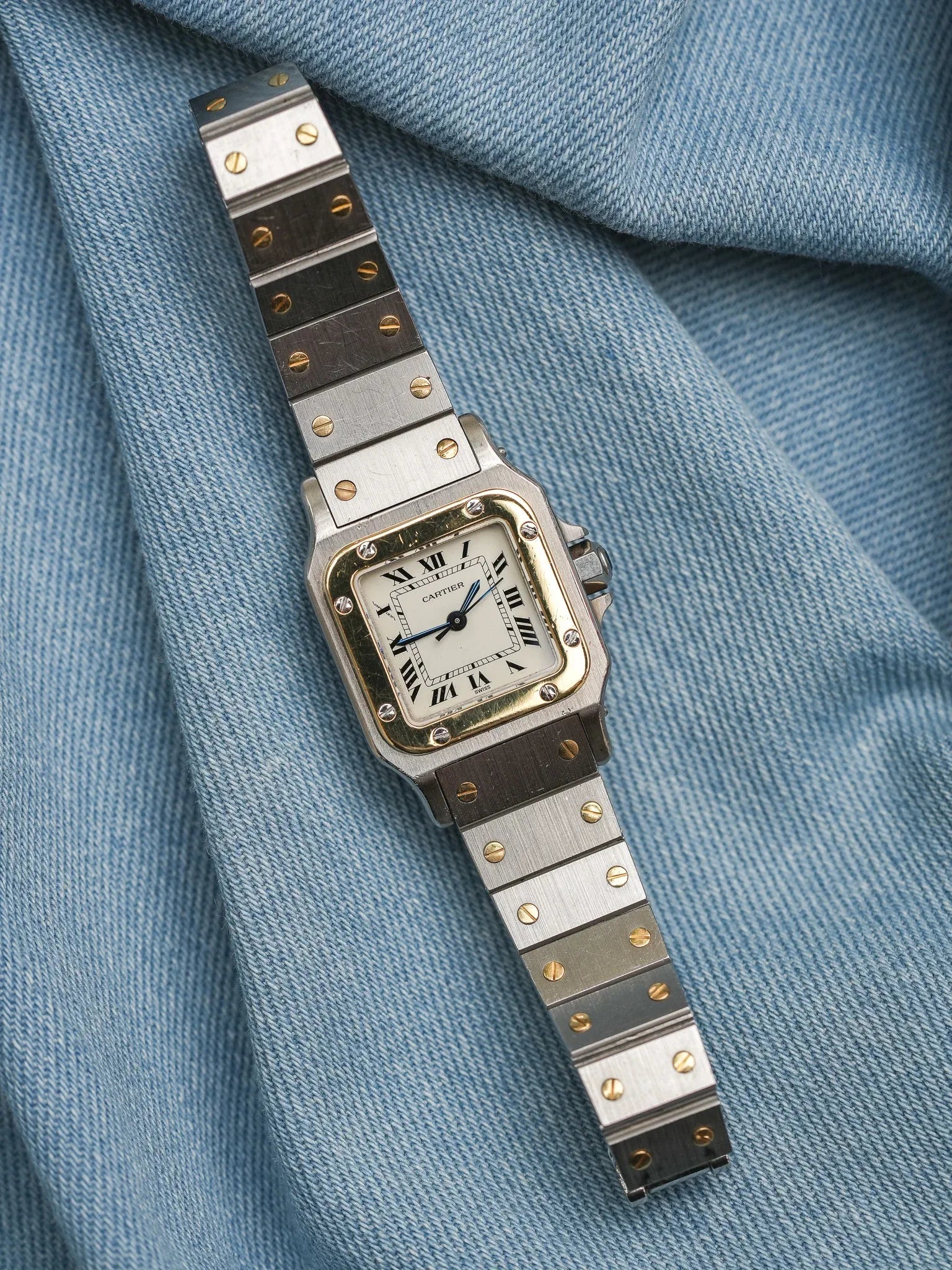Cartier - Santos Carrée 0902 24mm acier or automatique - 1980s - Atelier Victor - Vintage Shop
