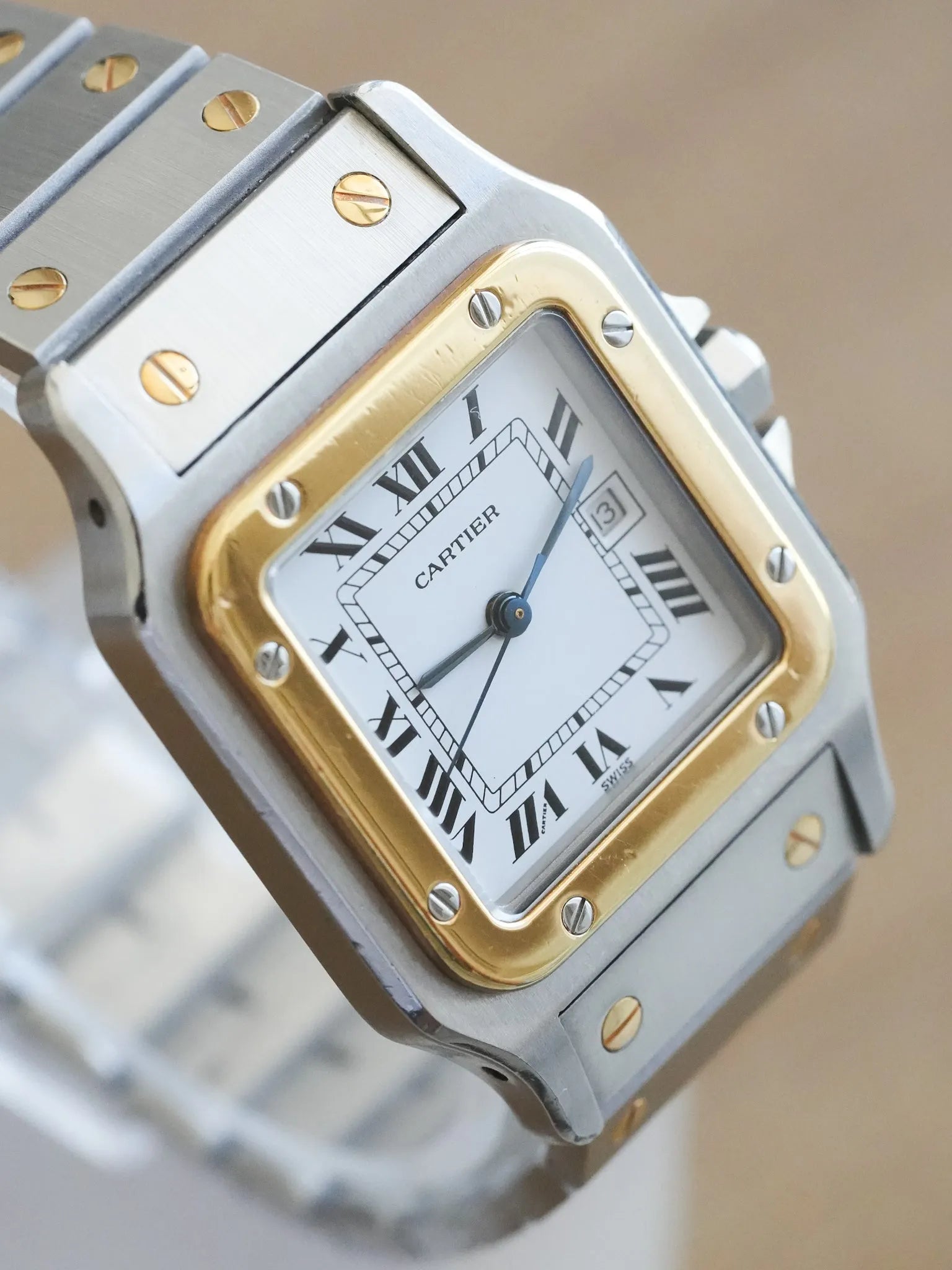 Cartier - Santos Carrée 2961 Acier Or - boite - 1990s - Atelier Victor - Vintage Shop