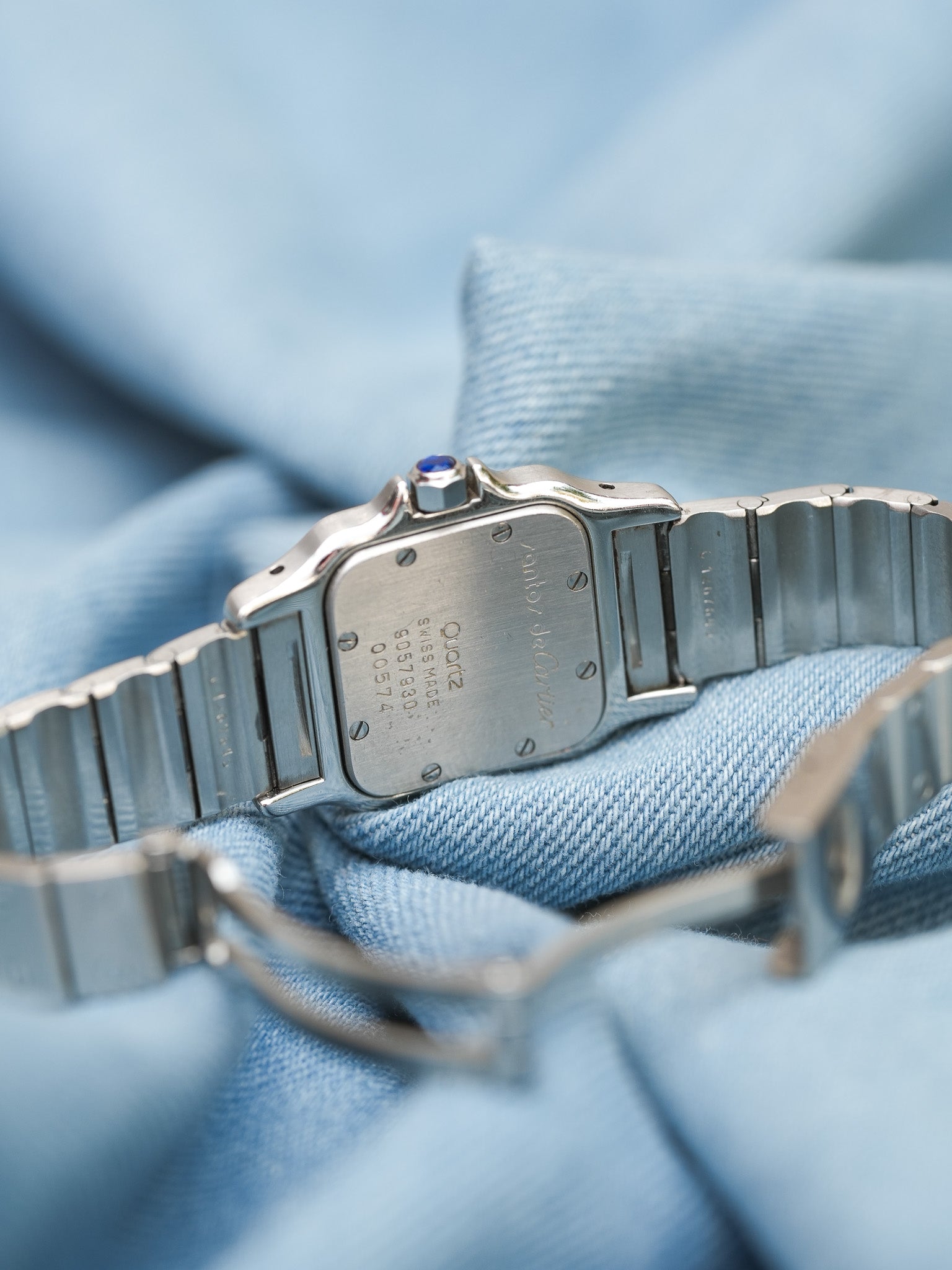 Cartier - Santos Galbée 9057 acier index bleu - 1990s - Atelier Victor - Vintage Shop