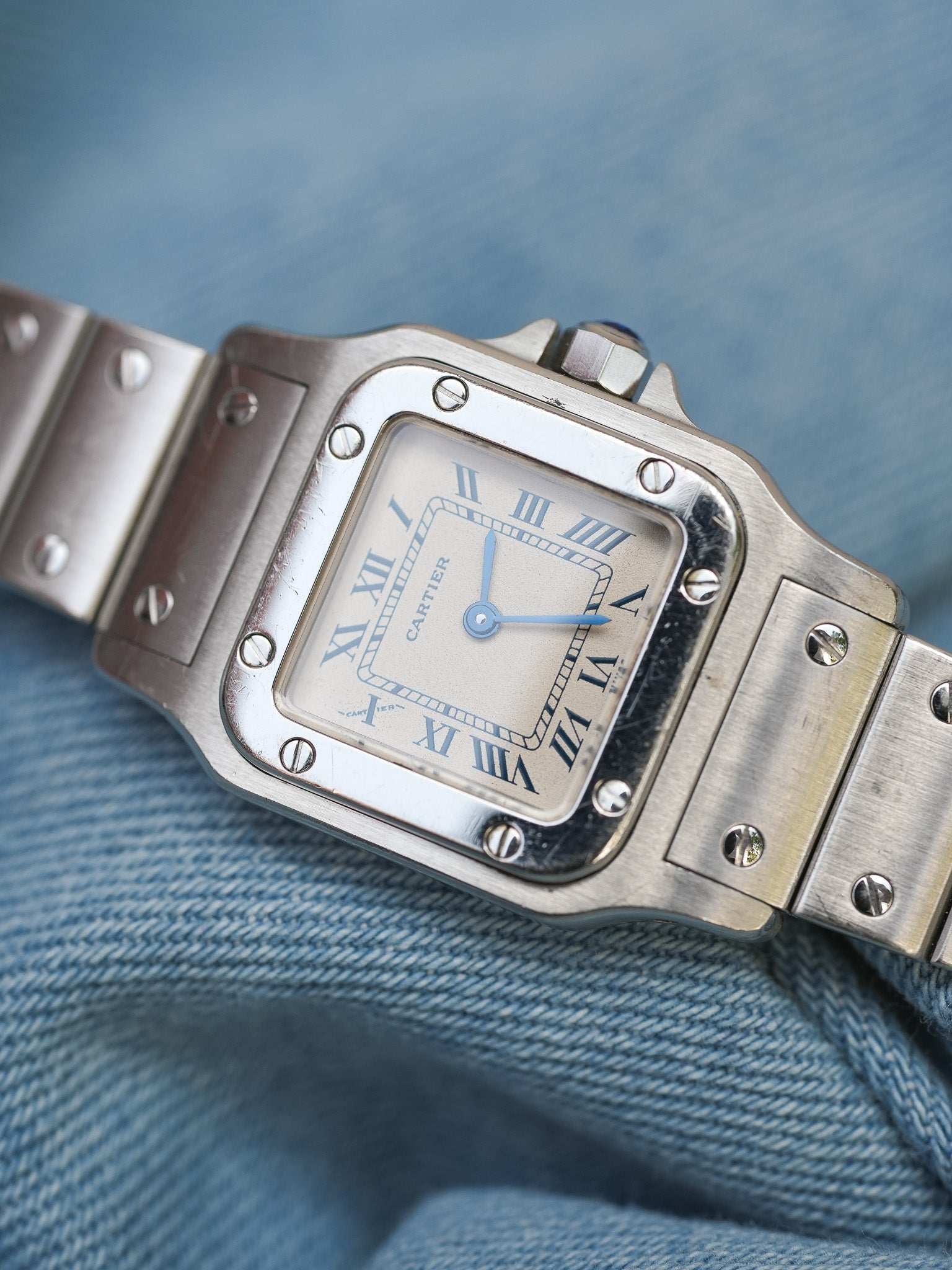 Cartier - Santos Galbée 9057 acier index bleu - 1990s - Atelier Victor - Vintage Shop