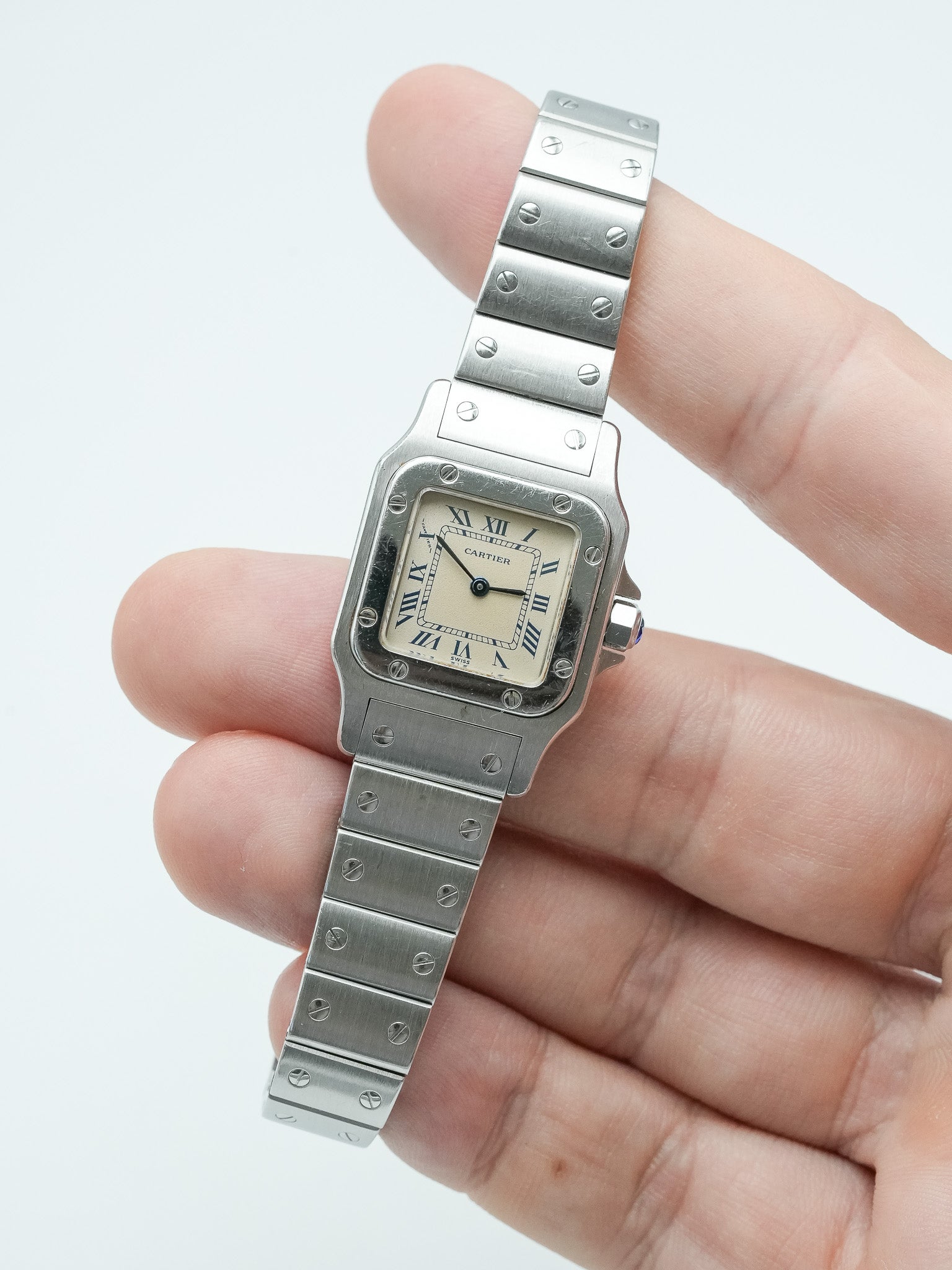 Cartier - Santos Galbée 9057 acier index bleu - 1990s - Atelier Victor - Vintage Shop