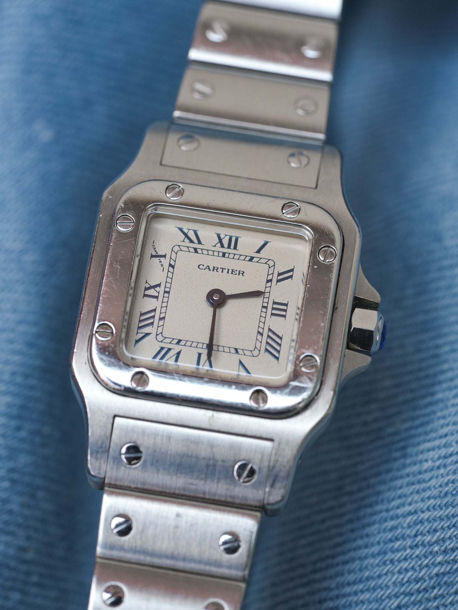 Cartier - Santos Galbée 9057 acier index bleu - 1990s - Atelier Victor - Vintage Shop