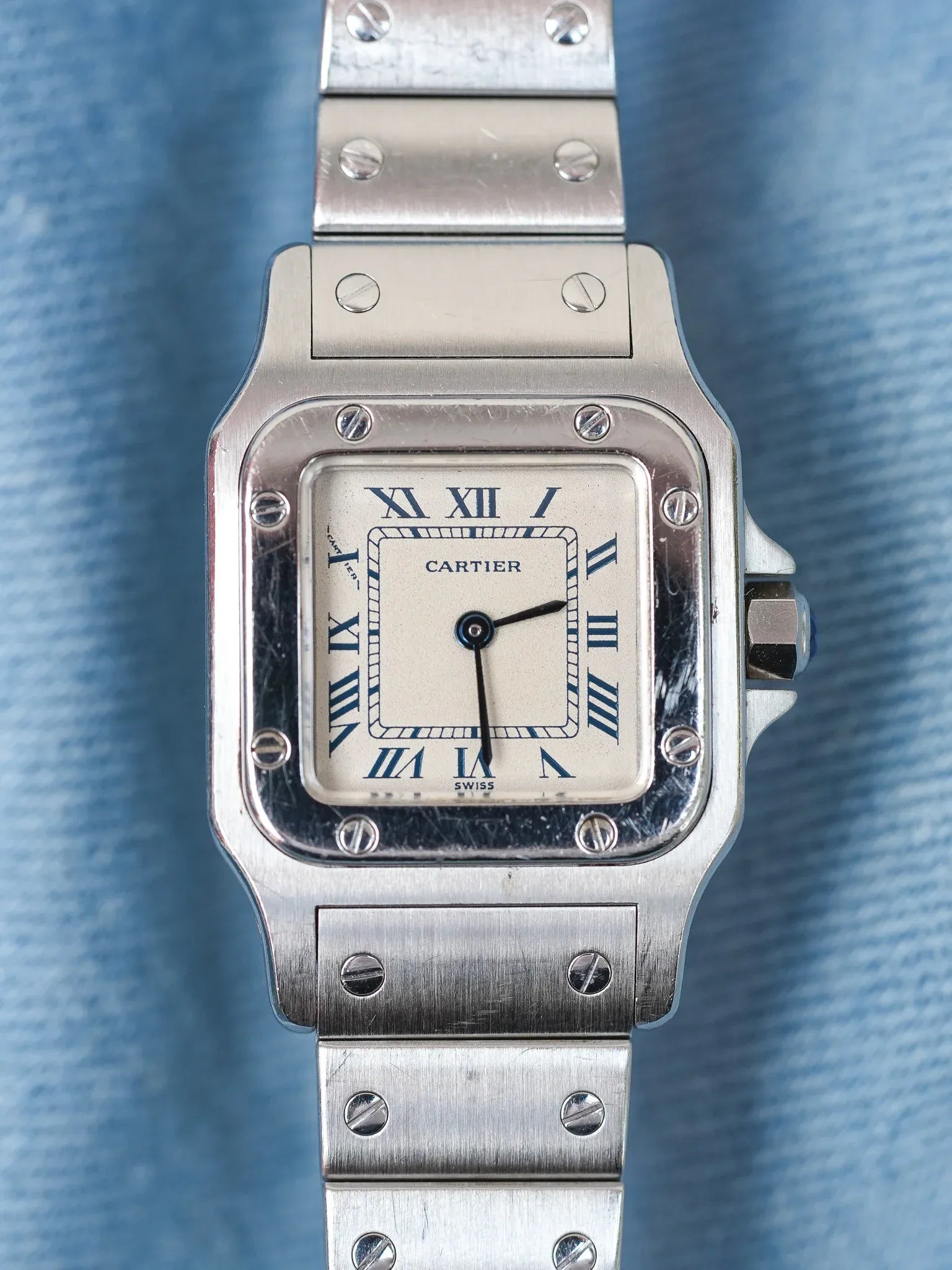 Cartier - Santos Galbée 9057 acier index bleu - 1990s - Atelier Victor - Vintage Shop