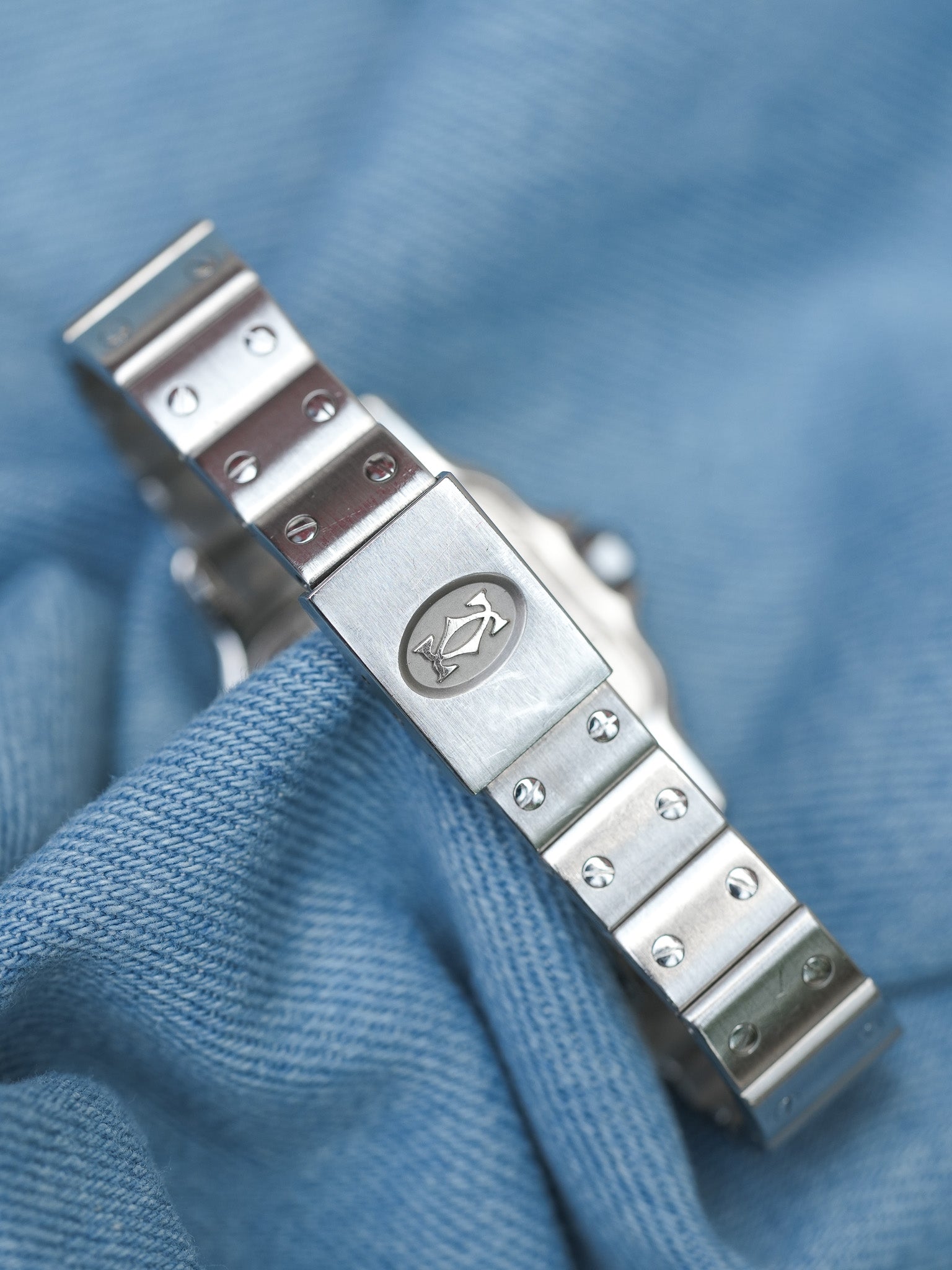 Cartier - Santos Galbée 9057 acier index bleu - 1990s - Atelier Victor - Vintage Shop
