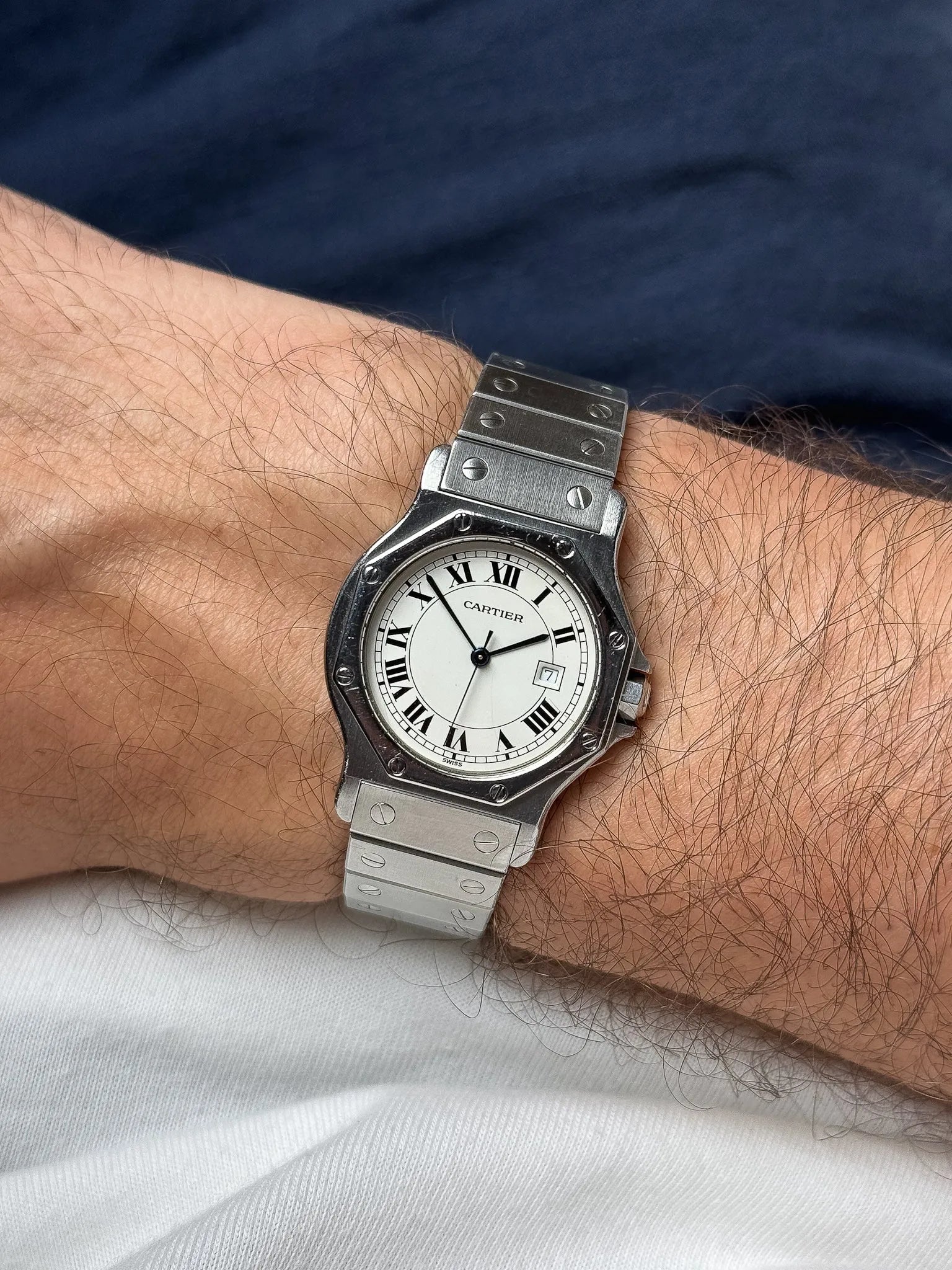 Cartier - Santos Octogonale 2965 Acier Automatique 29mm - Boite & Papier - 1980s - Atelier Victor - Vintage  Shop