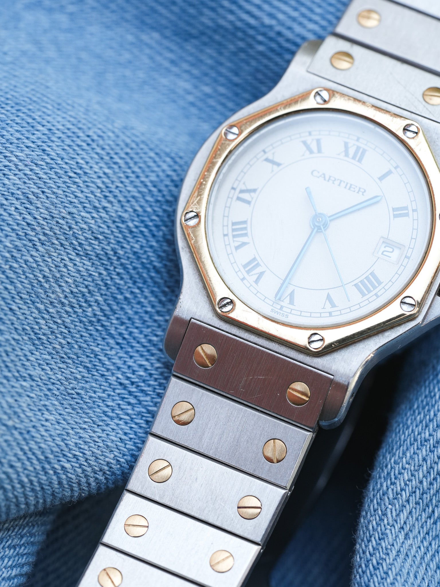 Cartier - Santos Octogonale 29mm Acier Or Quartz - Boite & Documentation - 1990s - Atelier Victor - Vintage Watch Shop