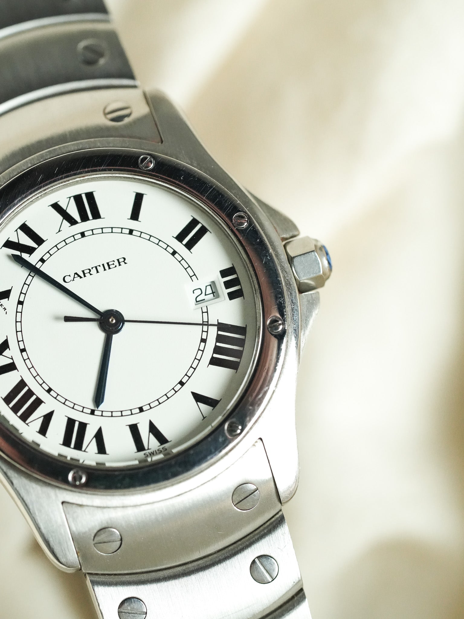 Cartier - Santos Ronde GM Acier référence 1561 - 1990s - Atelier Victor - Vintage Shop