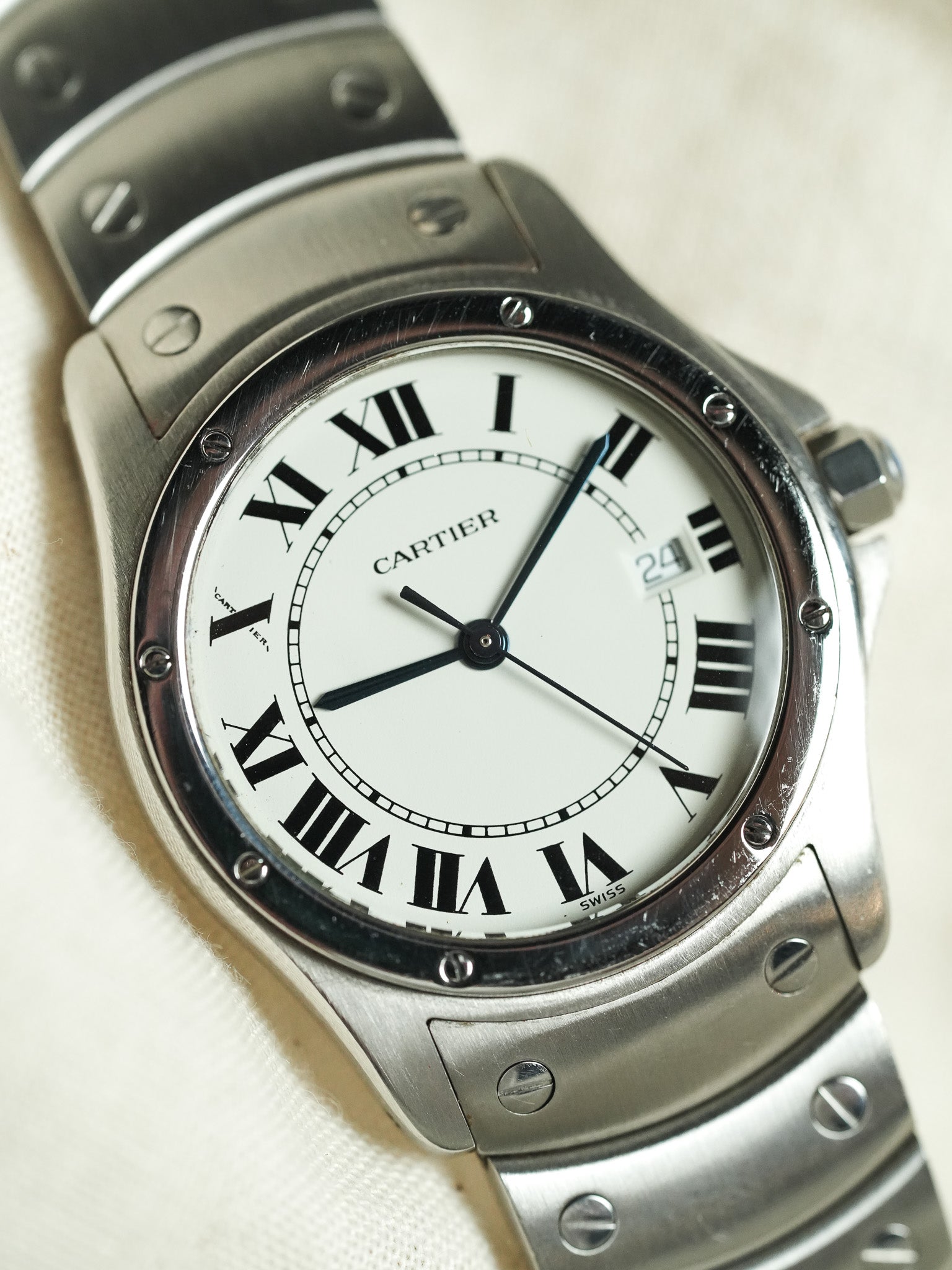 Cartier - Santos Ronde GM Acier référence 1561 - 1990s - Atelier Victor - Vintage Shop