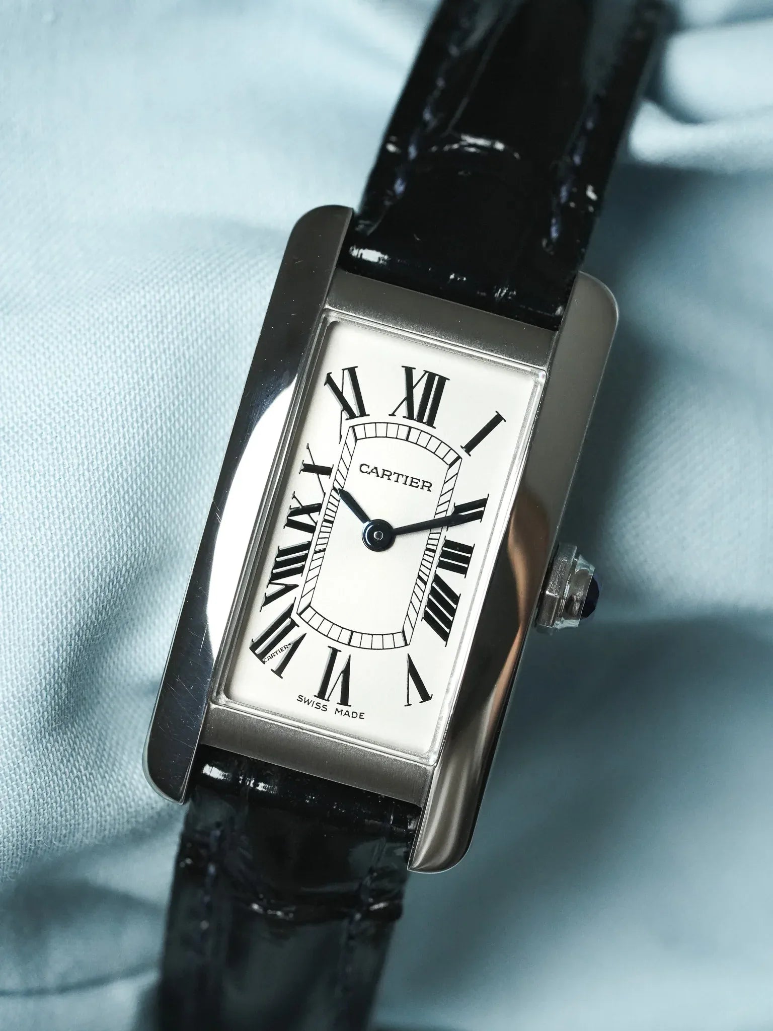 Cartier - Tank Américaine 3970 Acier Quartz Cuir bleu - 2010s - Atelier Victor