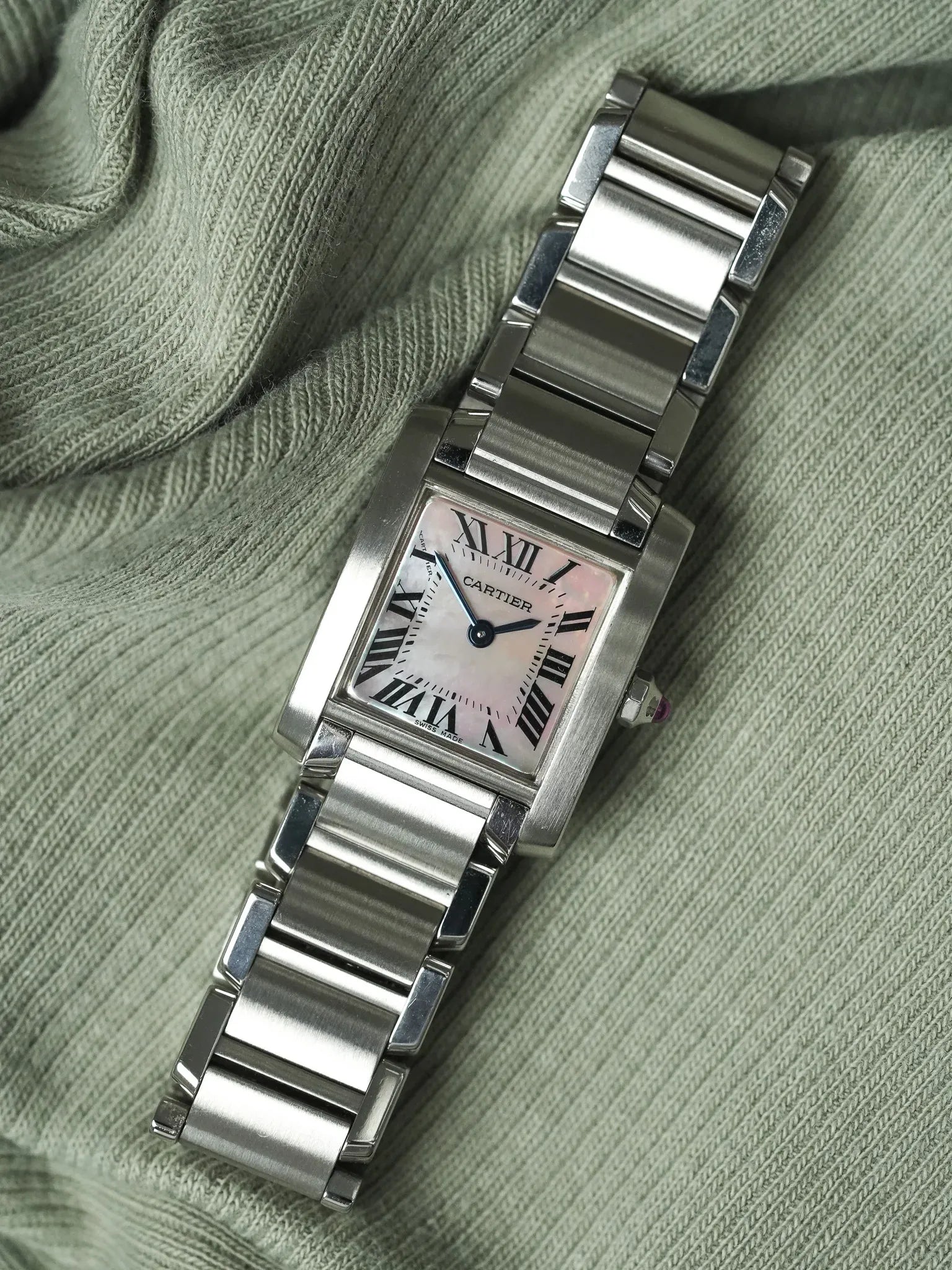 Cartier - Tank Francaise 2384 Acier Cadran en nacre rose - 2000s - Atelier Victor