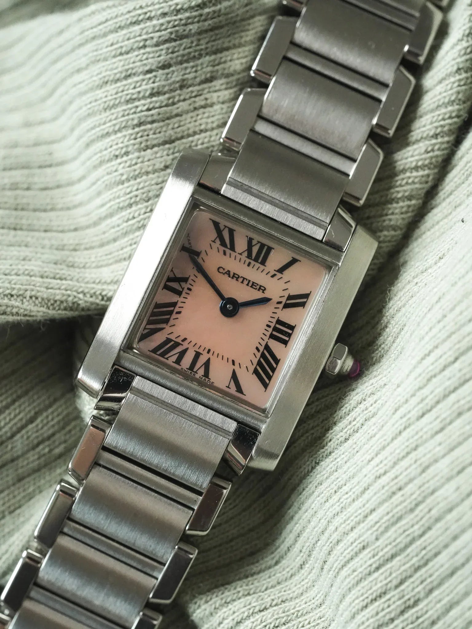 Cartier - Tank Francaise 2384 Acier Cadran en nacre rose - 2000s - Atelier Victor