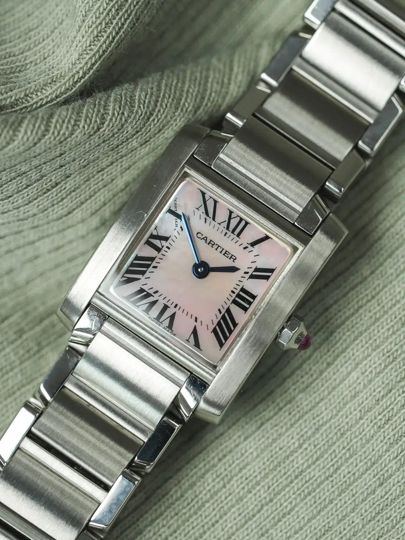 Cartier - Tank Francaise 2384 Acier Cadran en nacre rose - 2000s - Atelier Victor