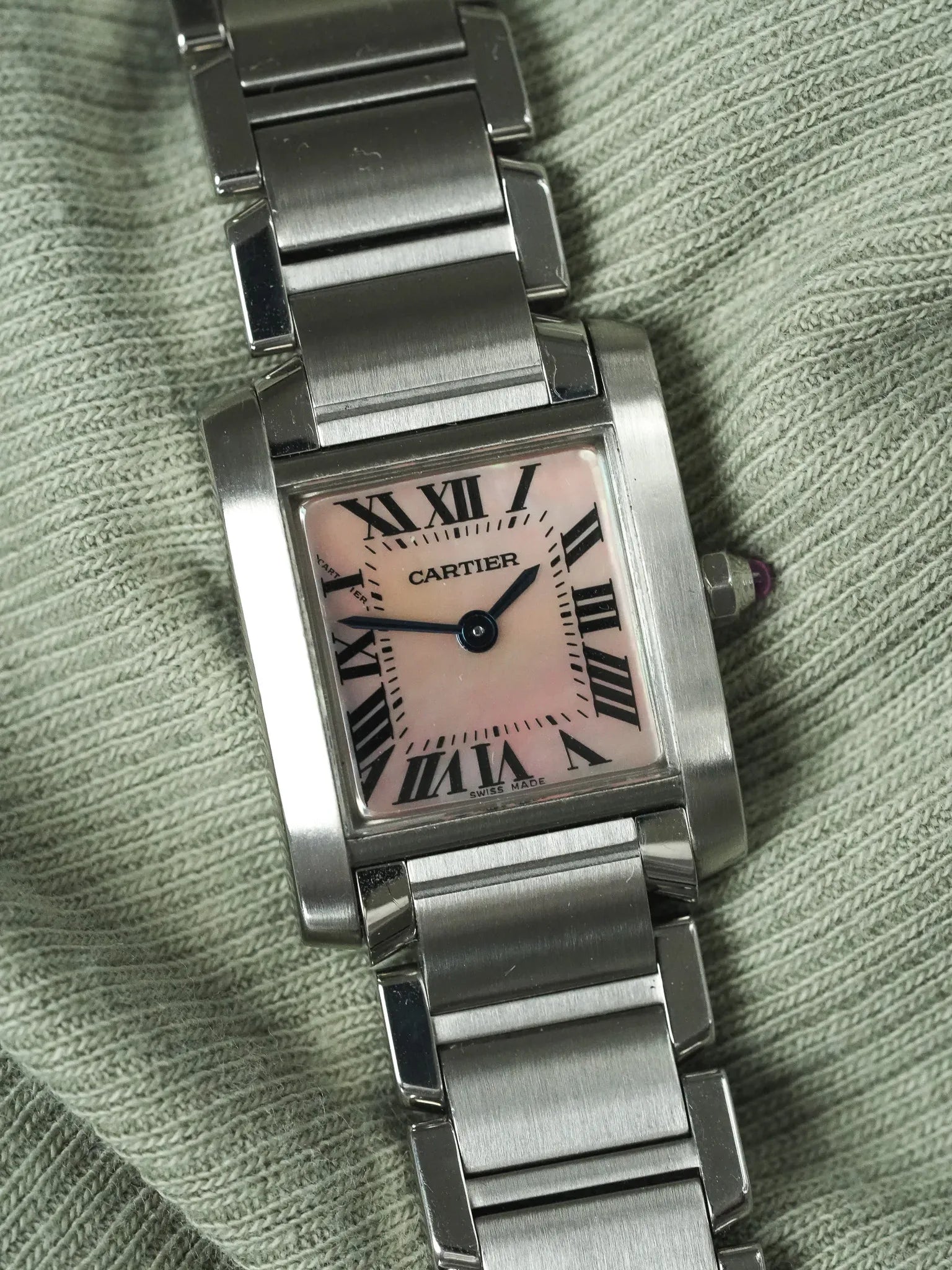 Cartier - Tank Francaise 2384 Acier Cadran en nacre rose - 2000s - Atelier Victor