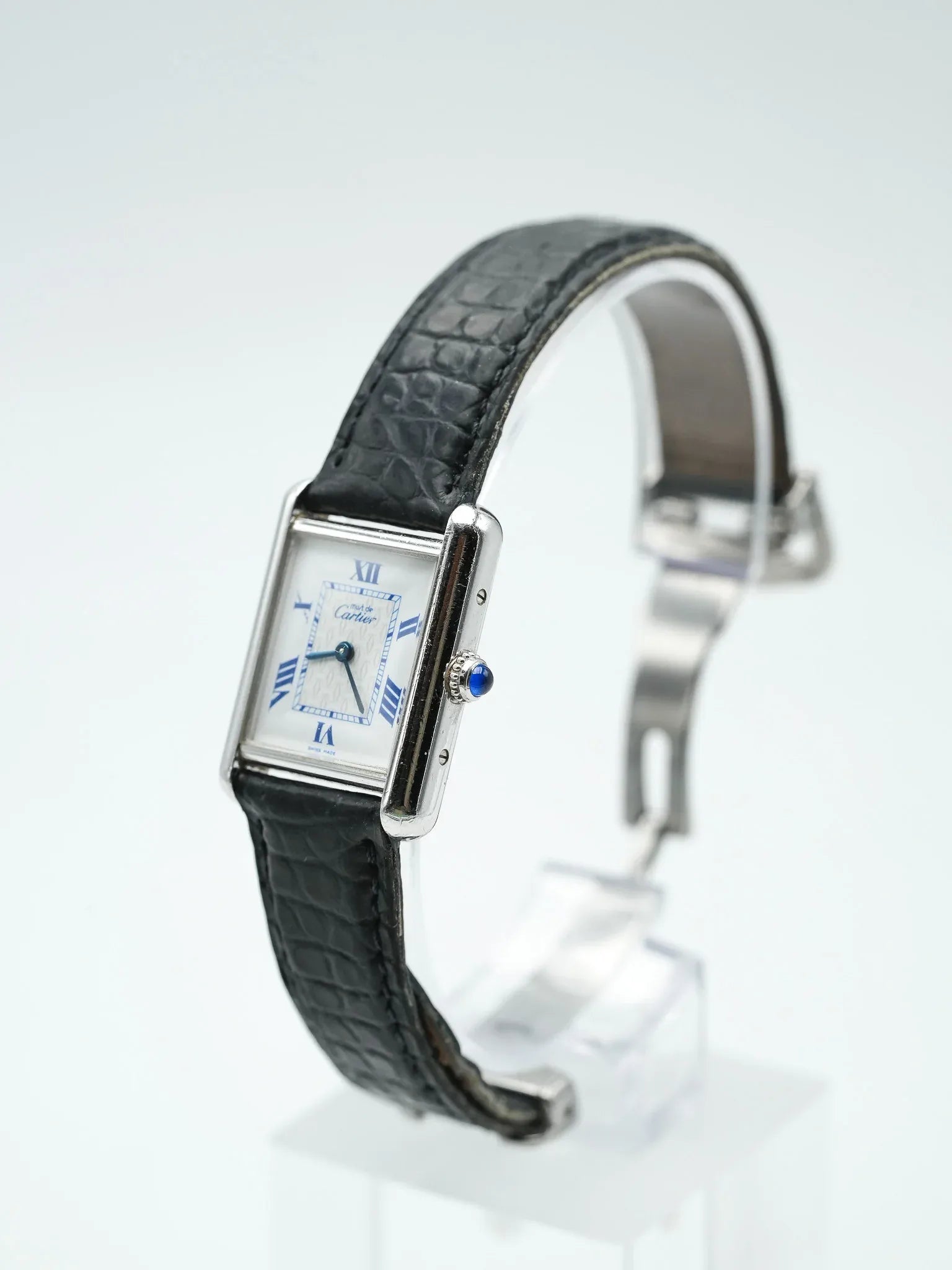 Cartier - Tank Must SM 2416 en argent massif index bleu - 1990s - Atelier Victor - Vintage Shop