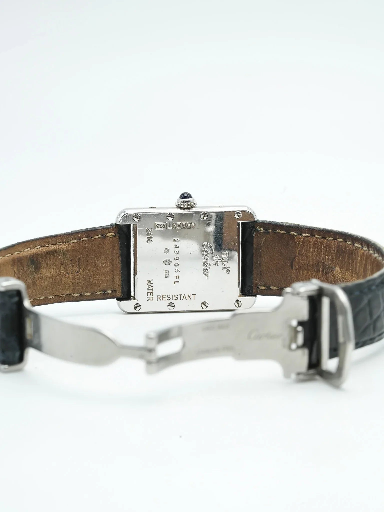 Cartier - Tank Must SM 2416 en argent massif index bleu - 1990s - Atelier Victor - Vintage Shop