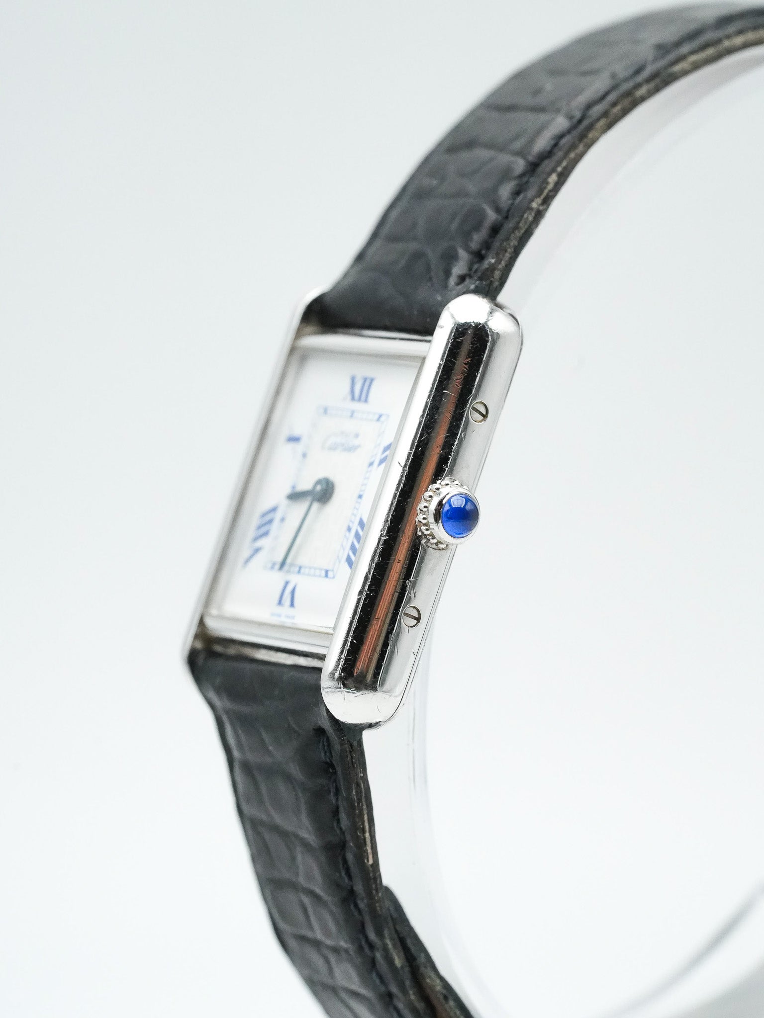 Cartier - Tank Must SM 2416 en argent massif index bleu - 1990s - Atelier Victor - Vintage Shop