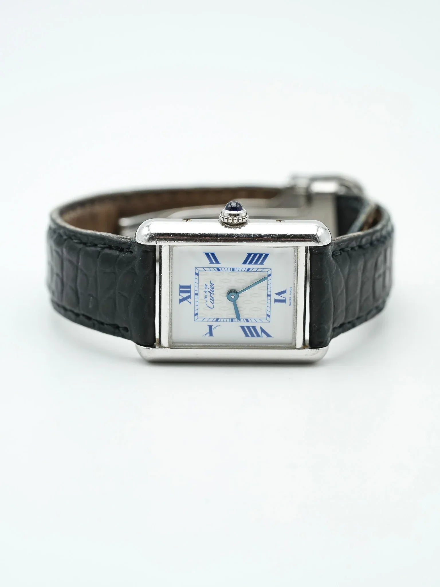 Cartier - Tank Must SM 2416 en argent massif index bleu - 1990s - Atelier Victor - Vintage Shop