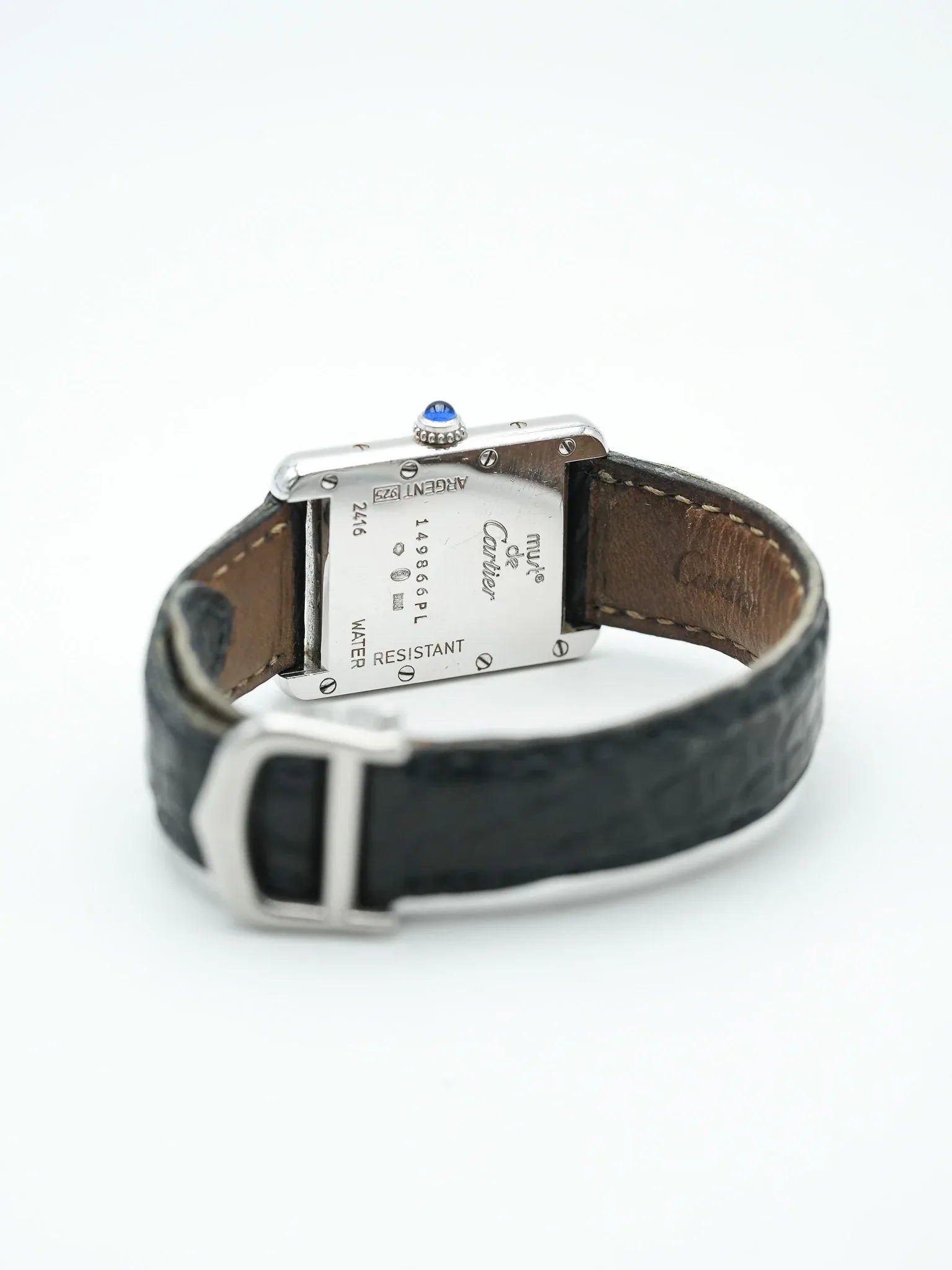 Cartier - Tank Must SM 2416 en argent massif index bleu - 1990s - Atelier Victor - Vintage Shop