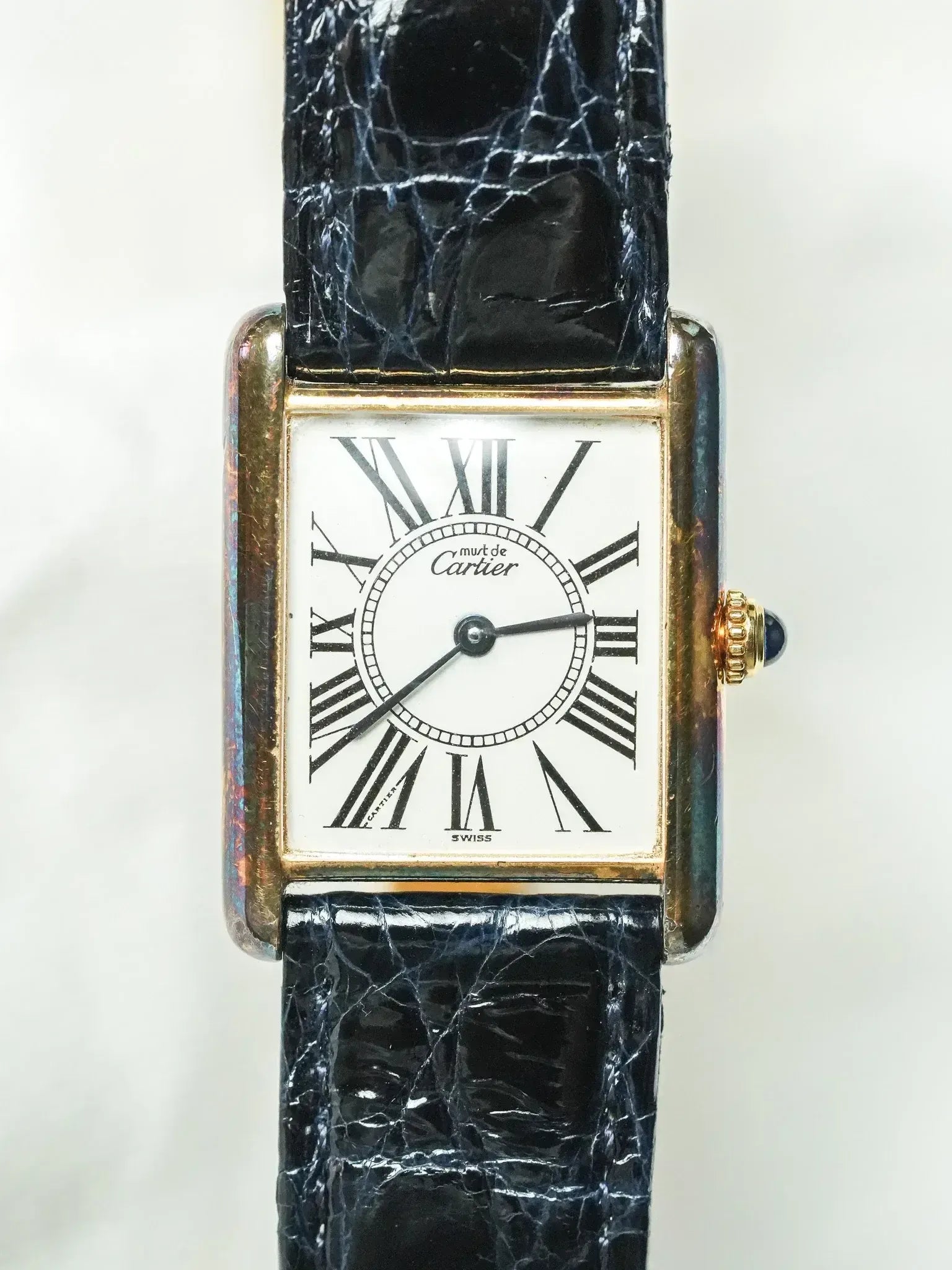 Cartier - Tank Must Vermeil 590005 Medium Opaline Patine Bleu Pétrole - 1980s - Atelier Victor