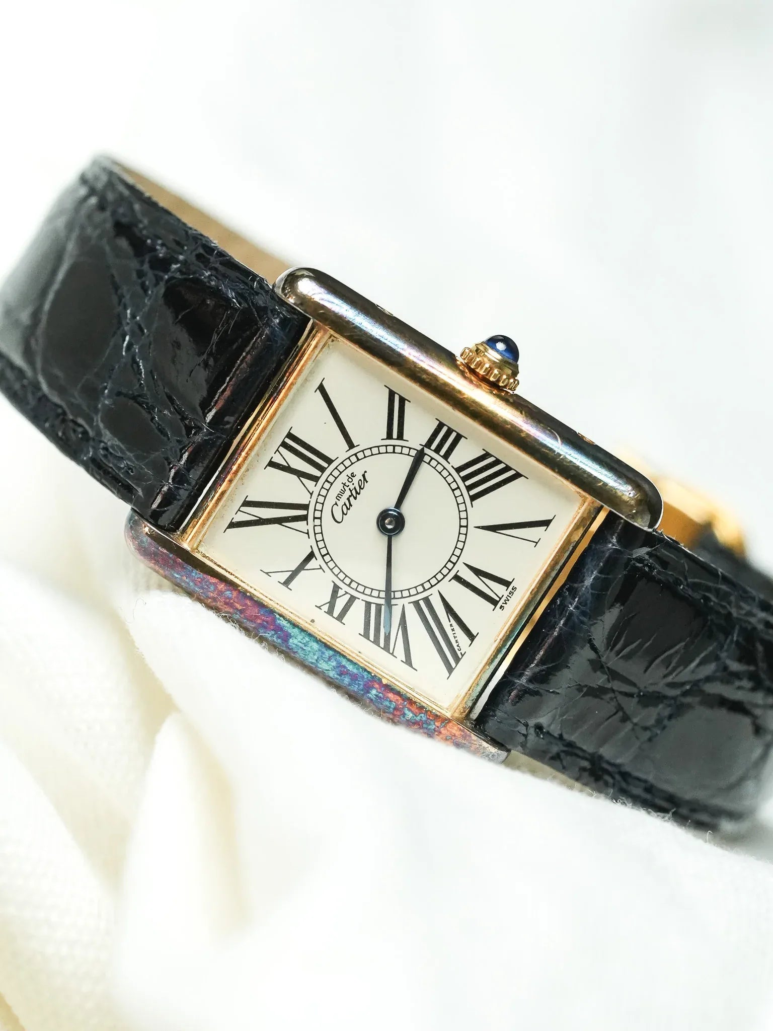 Cartier - Tank Must Vermeil 590005 Medium Opaline Patine Bleu Pétrole - 1980s - Atelier Victor