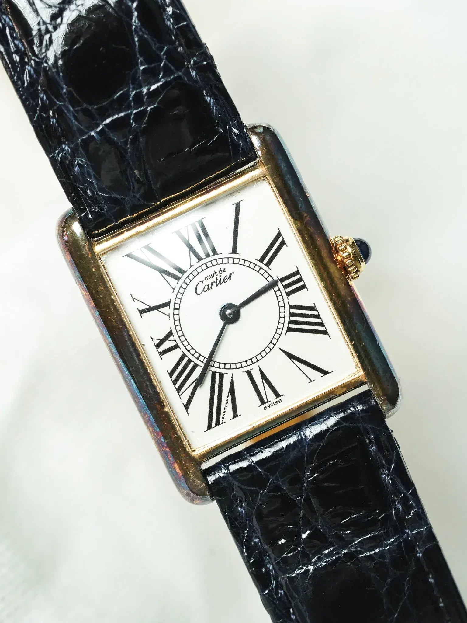Cartier - Tank Must Vermeil 590005 Medium Opaline Patine Bleu Pétrole - 1980s - Atelier Victor
