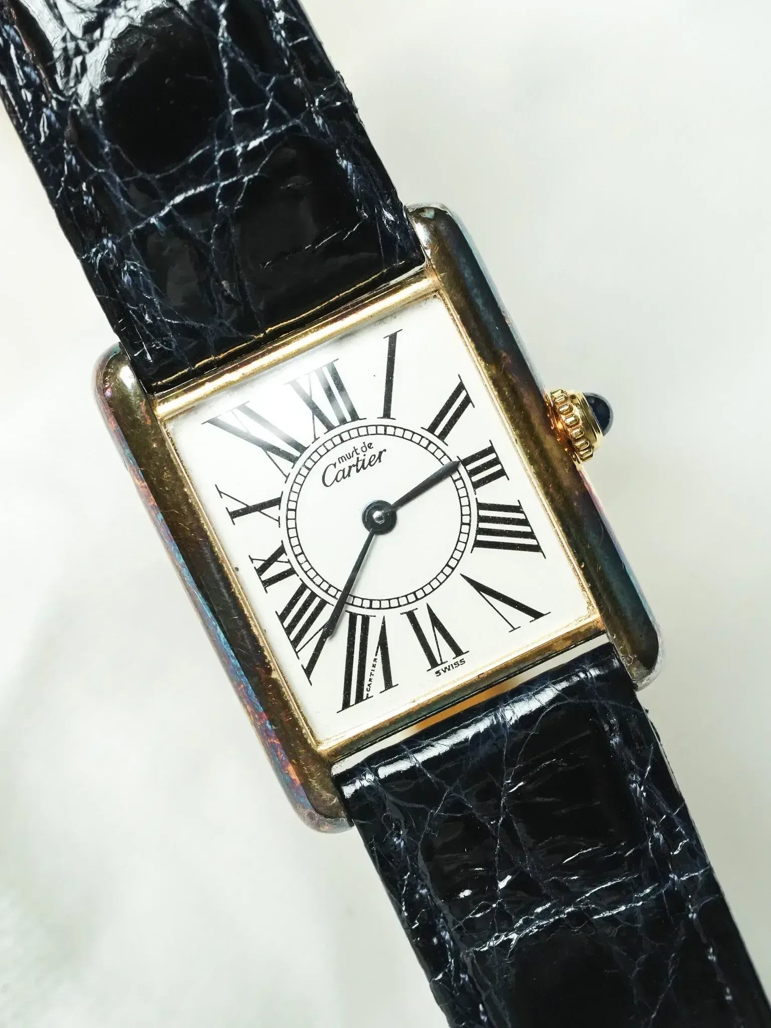 Cartier - Tank Must Vermeil 590005 Medium Opaline Patine Bleu Pétrole - 1980s - Atelier Victor