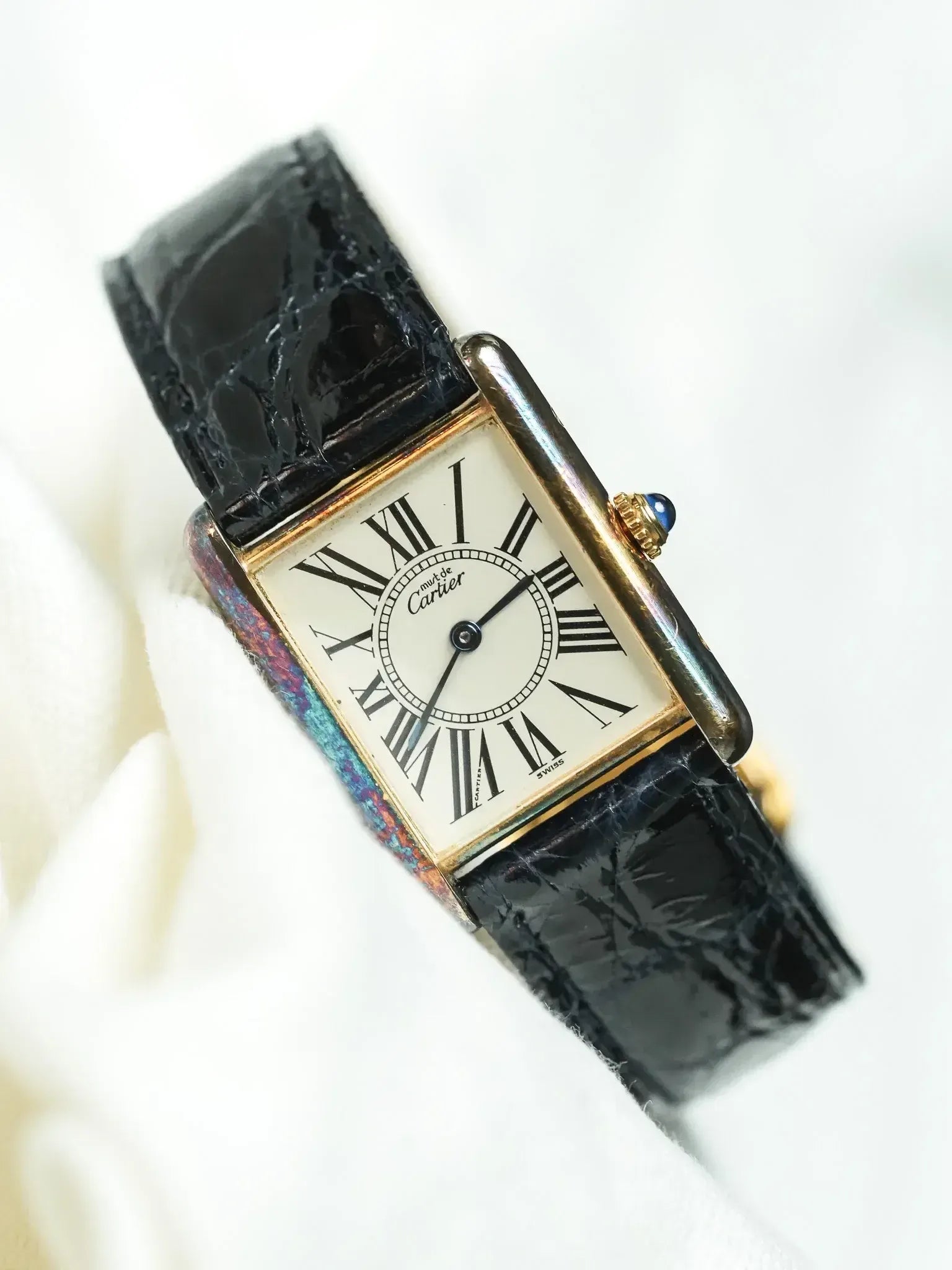 Cartier - Tank Must Vermeil 590005 Medium Opaline Patine Bleu Pétrole - 1980s - Atelier Victor