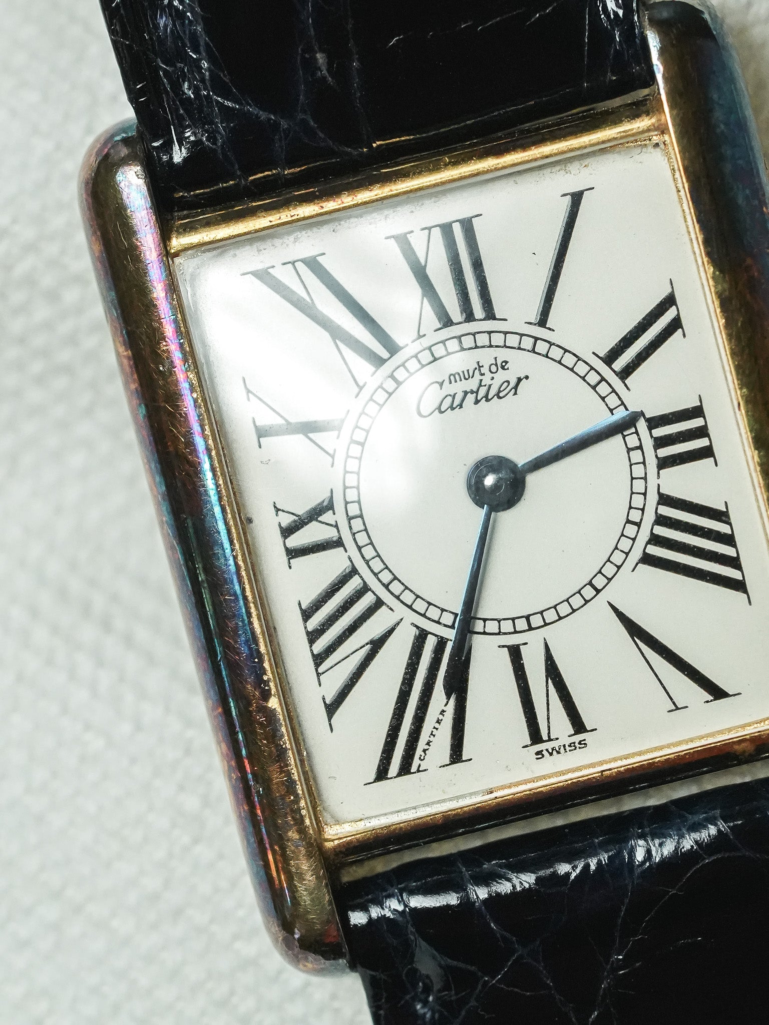 Cartier - Tank Must Vermeil 590005 Medium Opaline Patine Bleu Pétrole - 1980s - Atelier Victor - Vintage Watch Shop