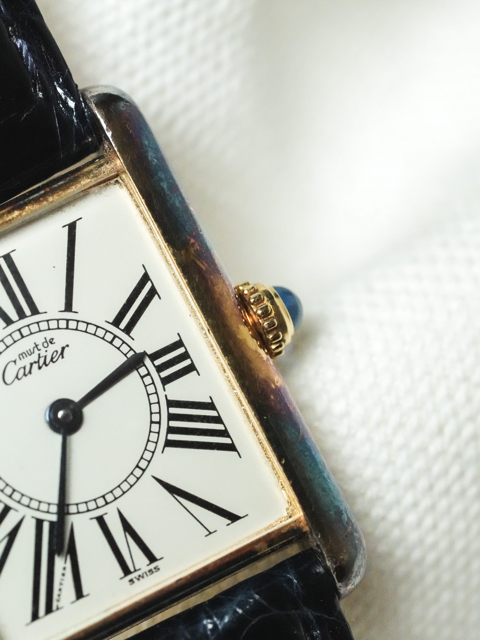 Cartier - Tank Must Vermeil 590005 Medium Opaline Patine Bleu Pétrole - 1980s - Atelier Victor - Vintage Watch Shop
