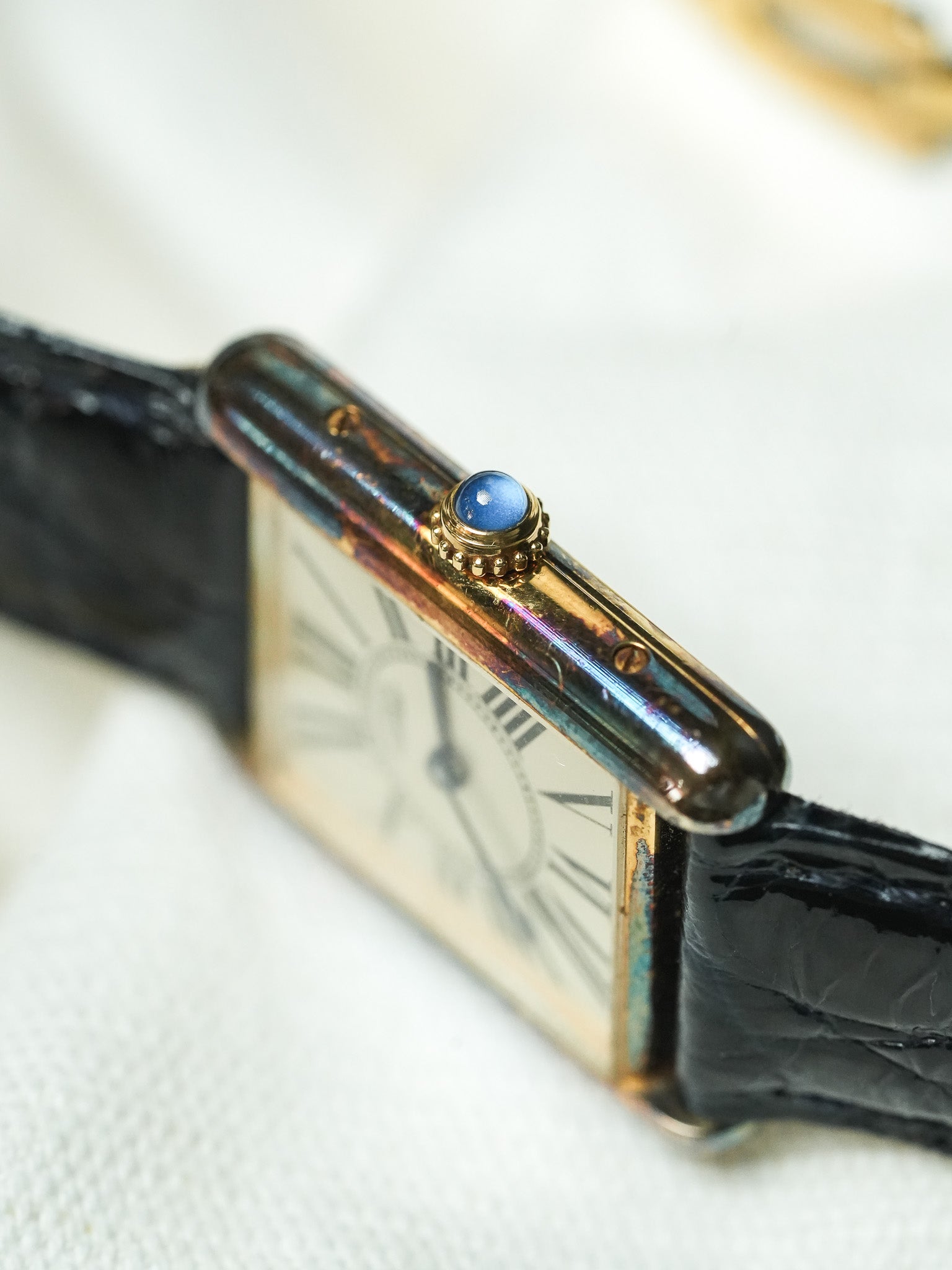 Cartier - Tank Must Vermeil 590005 Medium Opaline Patine Bleu Pétrole - 1980s - Atelier Victor - Vintage Watch Shop