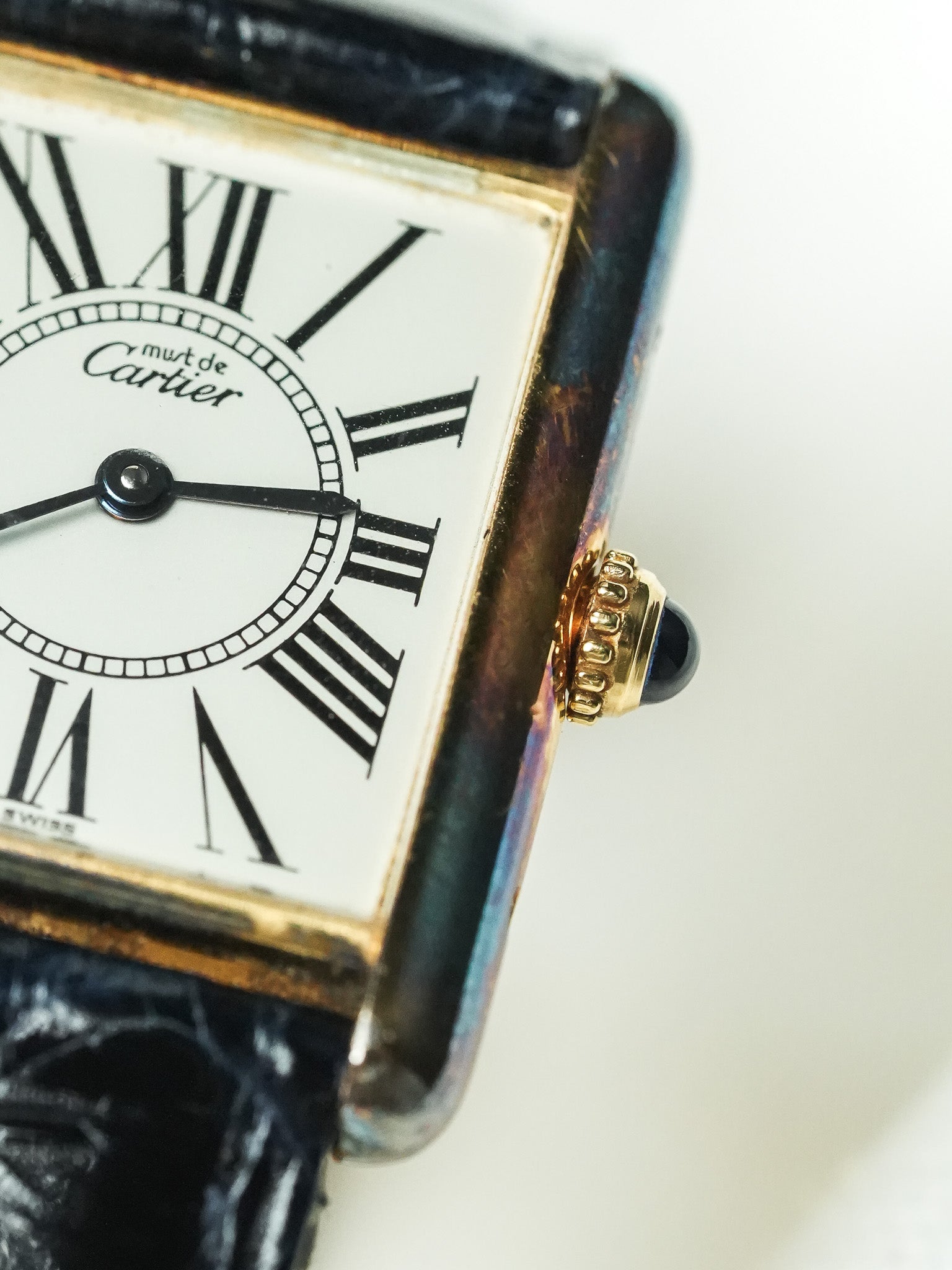 Cartier - Tank Must Vermeil 590005 Medium Opaline Patine Bleu Pétrole - 1980s - Atelier Victor - Vintage Watch Shop