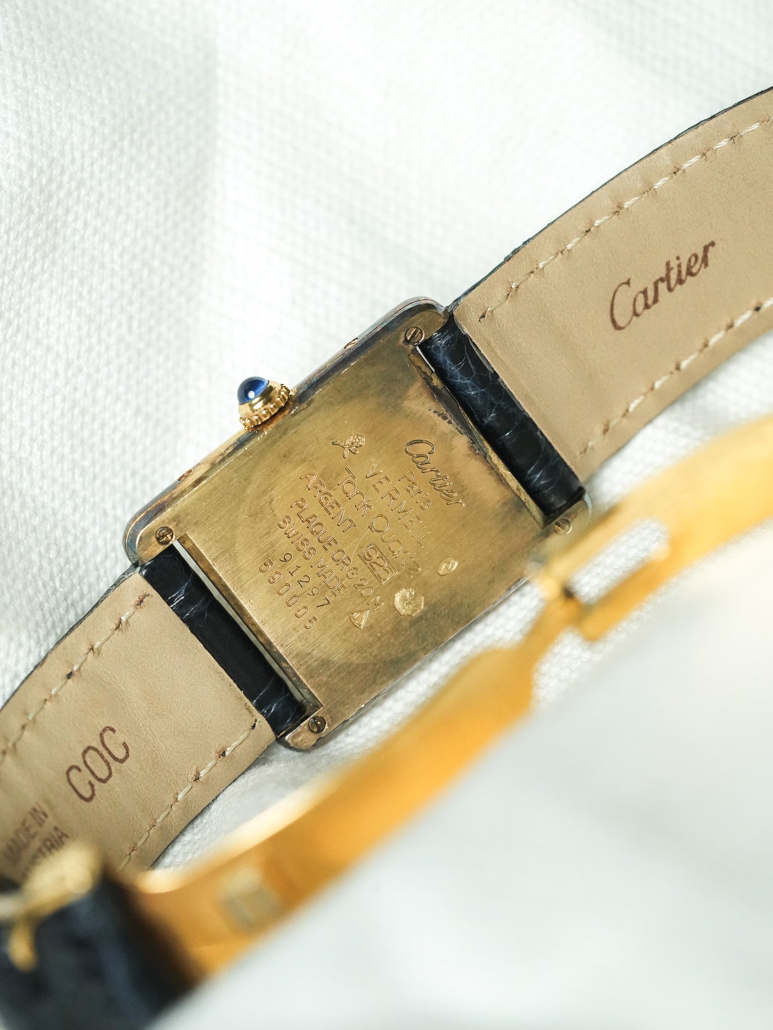 Cartier - Tank Must Vermeil 590005 Medium Opaline Patine Bleu Pétrole - 1980s - Atelier Victor - Vintage Watch Shop