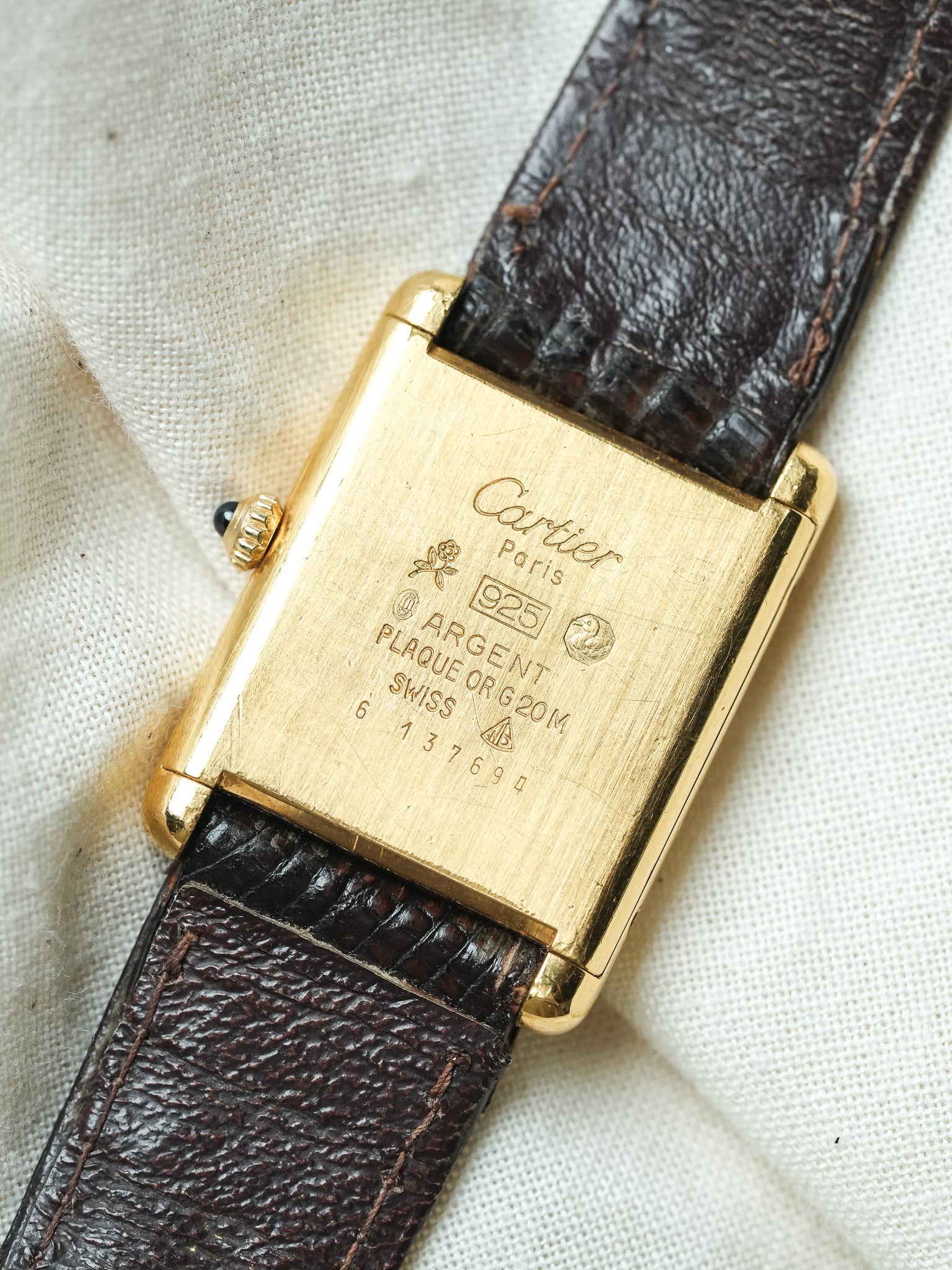 Cartier - Tank Must Vermeil Cadran "Boisé" Spider Medium - 1980s - Atelier Victor - Vintage Shop