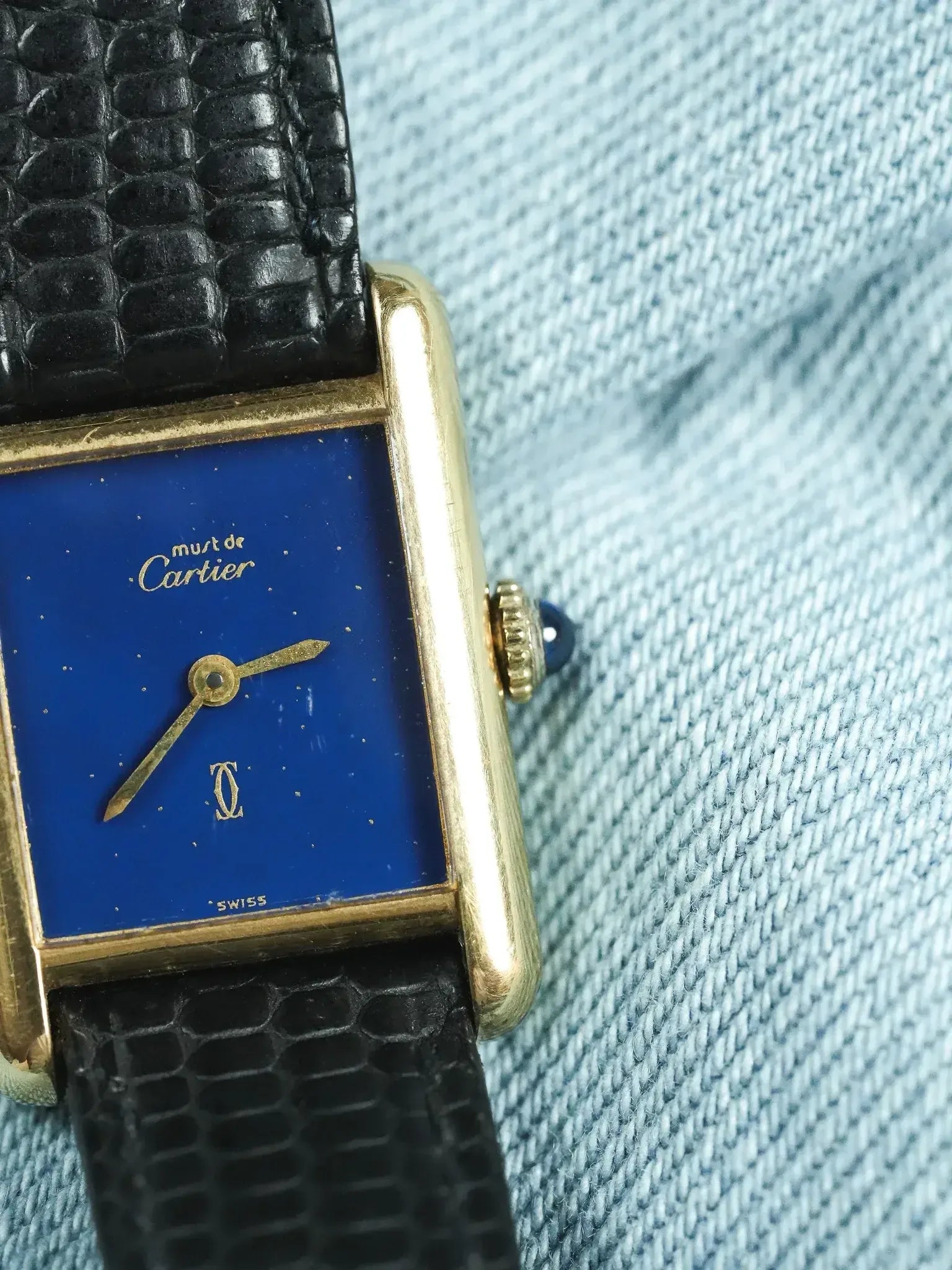 Cartier - Tank SM Must Vermeil Lapis Lazuli - 1980s - Atelier Victor