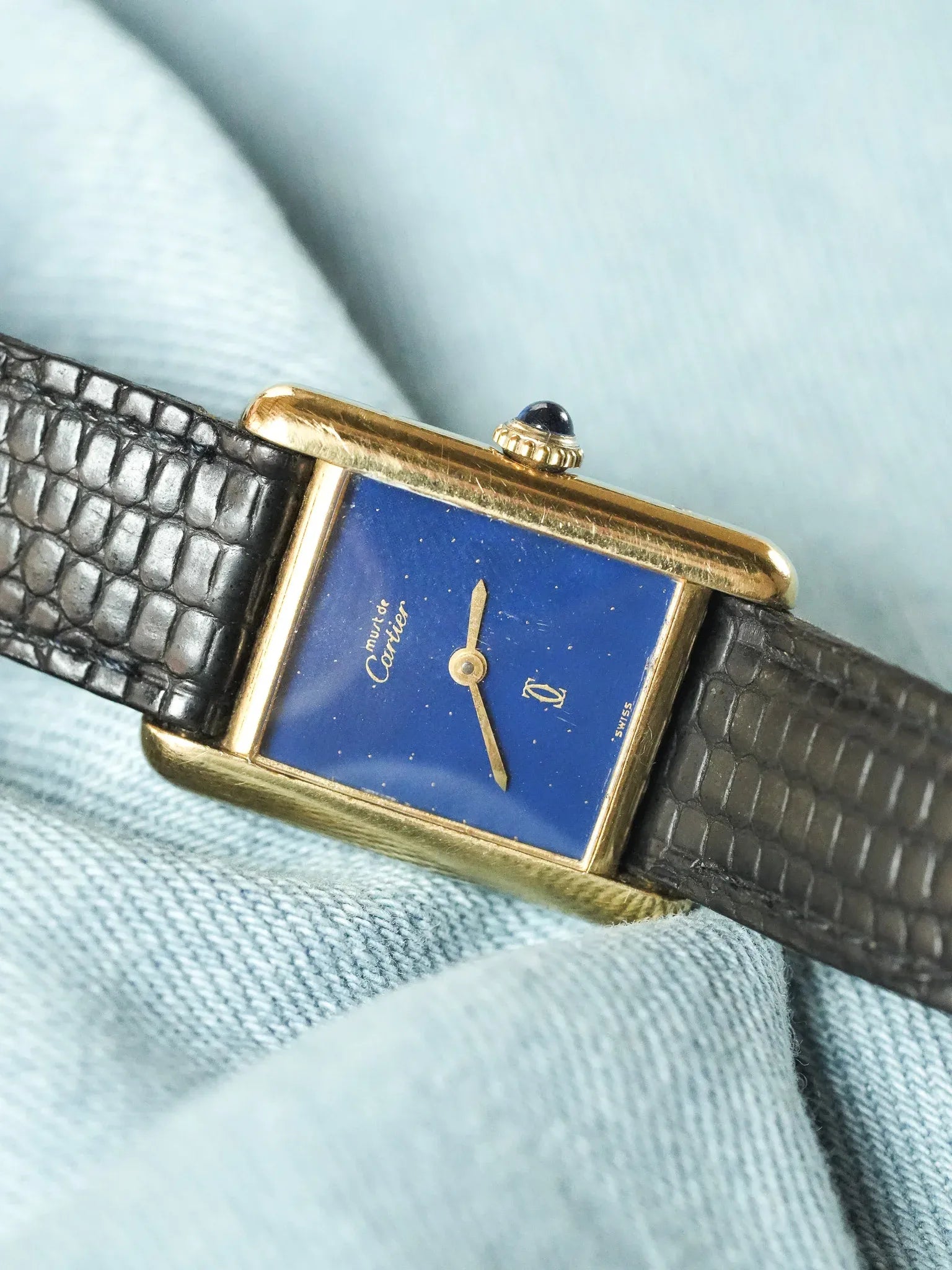 Cartier - Tank SM Must Vermeil Lapis Lazuli - 1980s - Atelier Victor - Vintage Shop