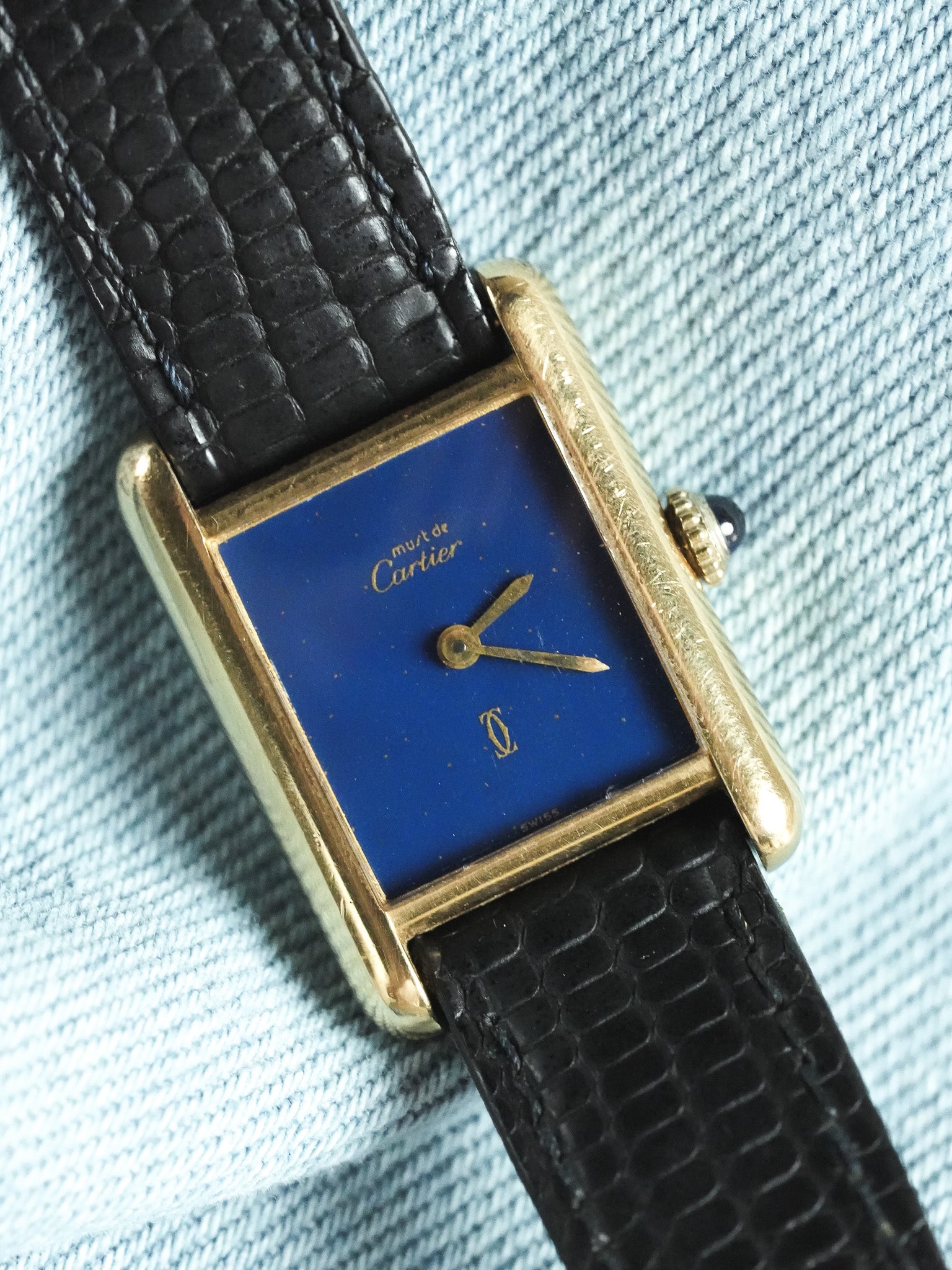 Cartier - Tank SM Must Vermeil Lapis Lazuli - 1980s - Atelier Victor - Vintage Shop